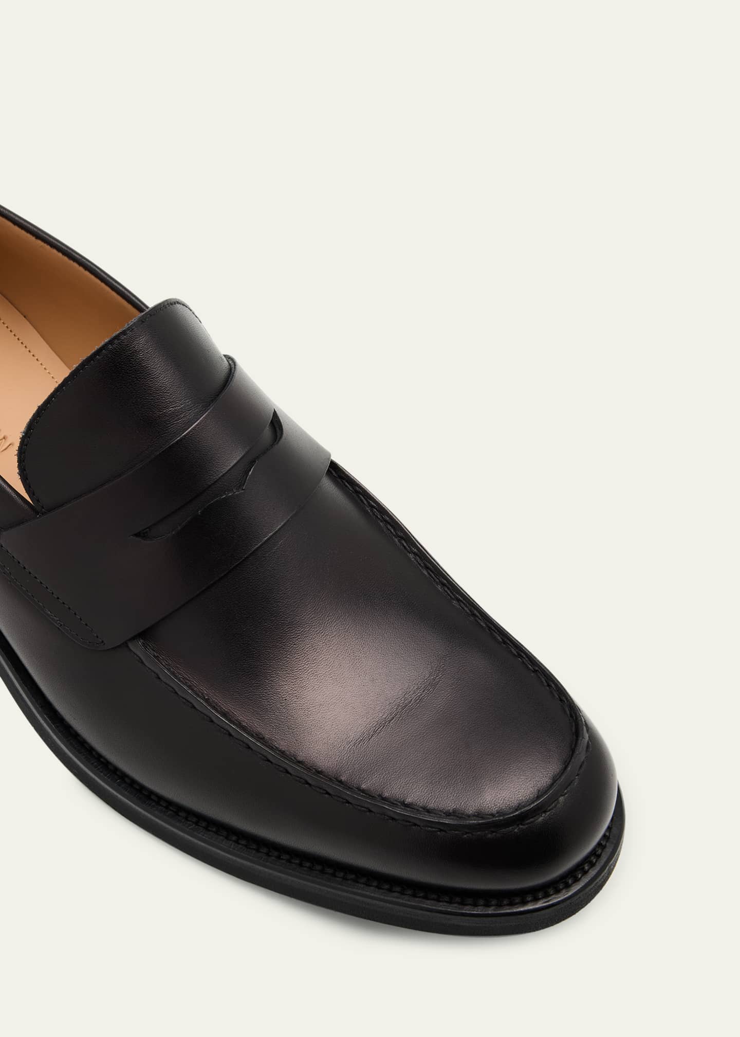 Bergdorf Goodman Men's Matte Leather Rubber-Sole Penny Loafers Image 5 of 6