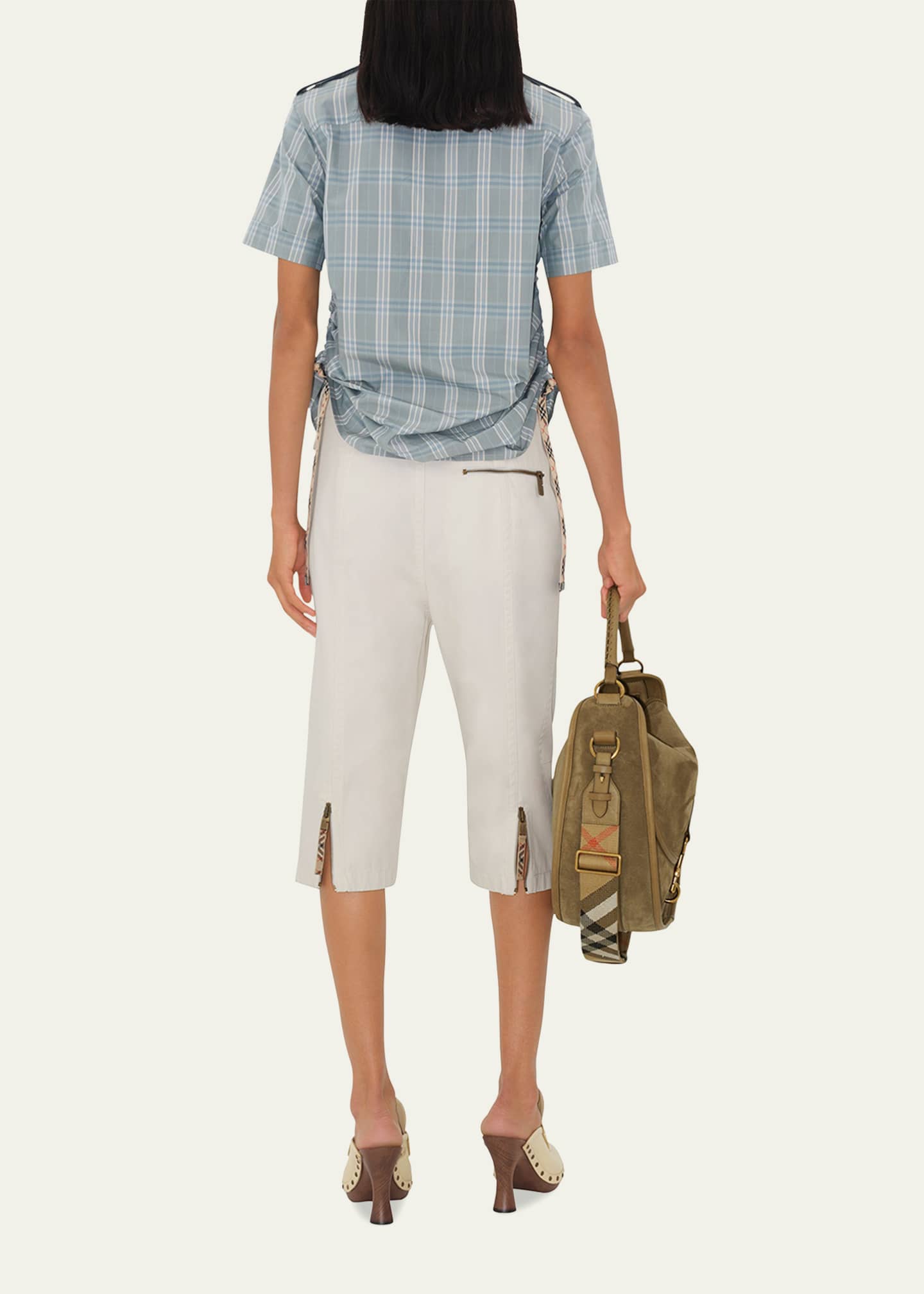 Burberry Check Drawstring Button Down Cotton Shirt Image 3 of 4