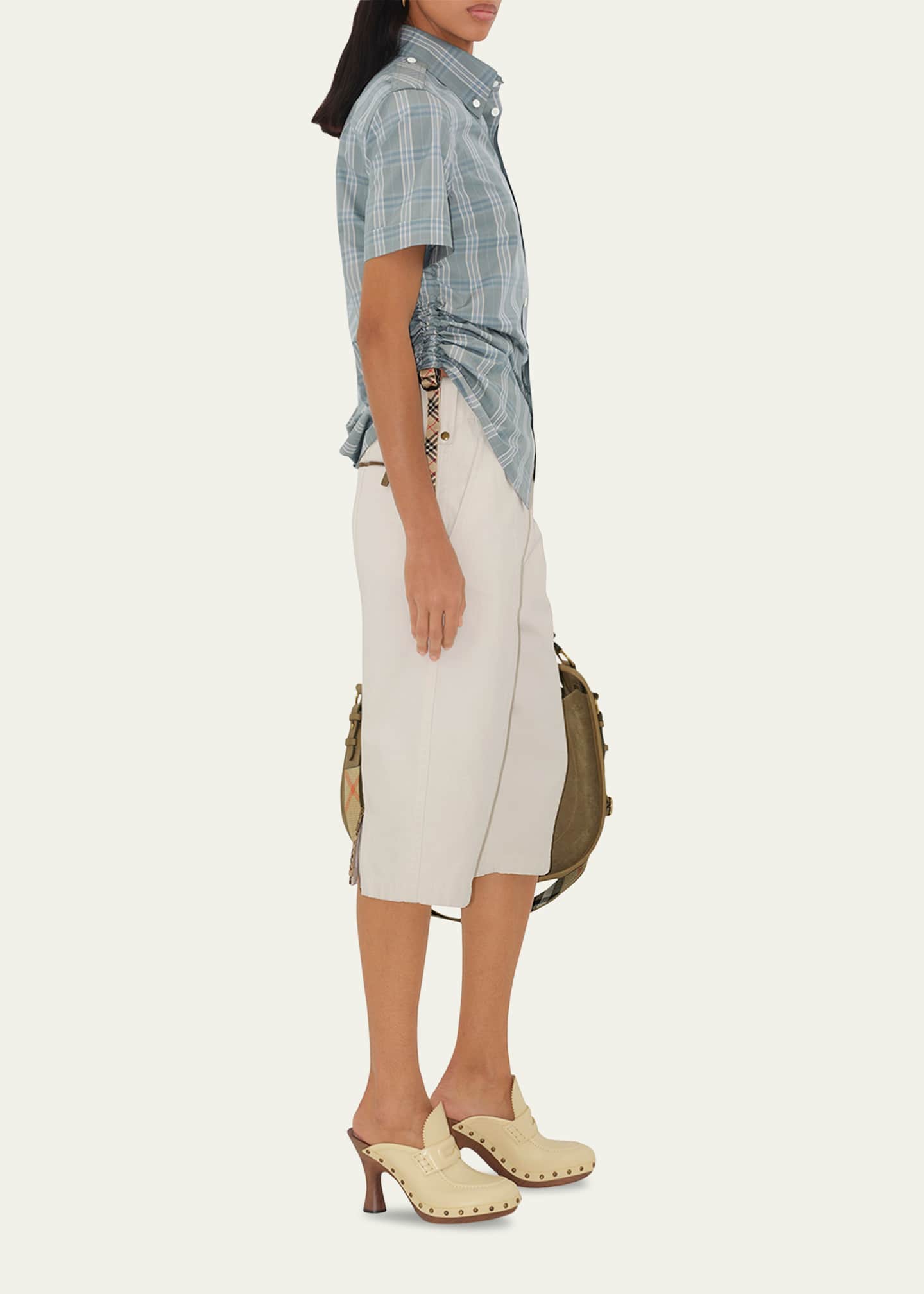 Burberry Check Drawstring Button Down Cotton Shirt Image 4 of 4