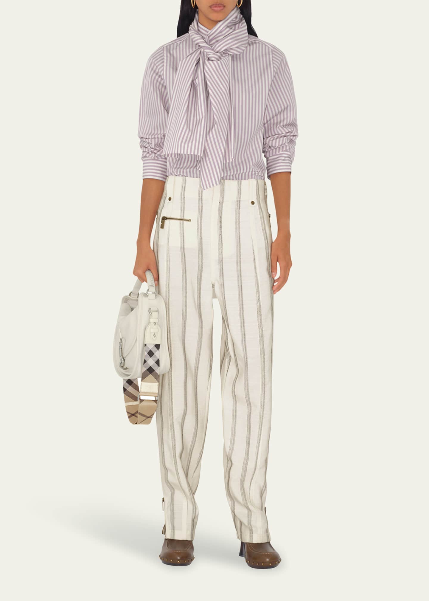 Burberry Stripe Scarf-Neck Blouse Image 2 of 4