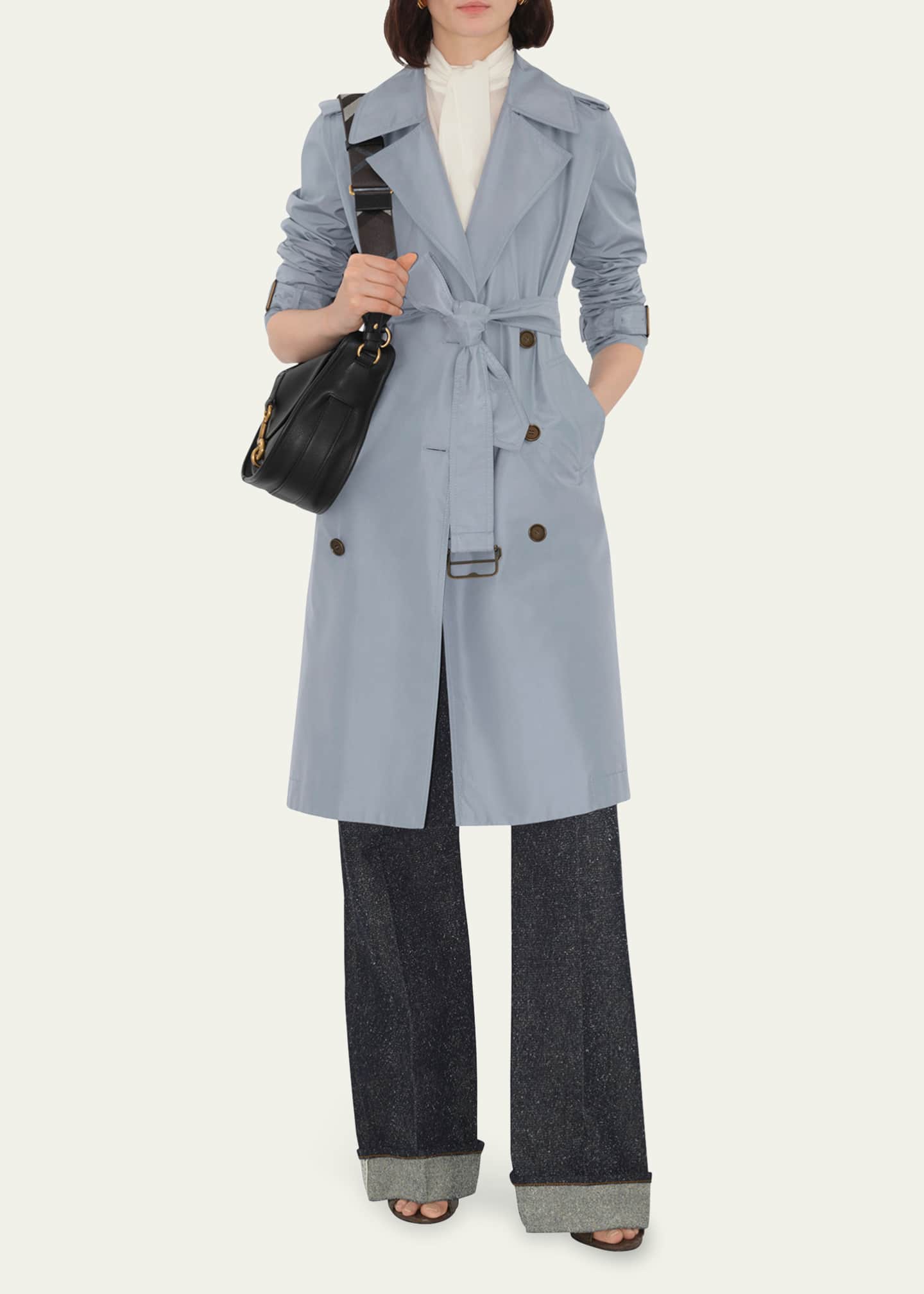 Burberry Belted Double-Breast Silk Trench Coat Image 2 of 4