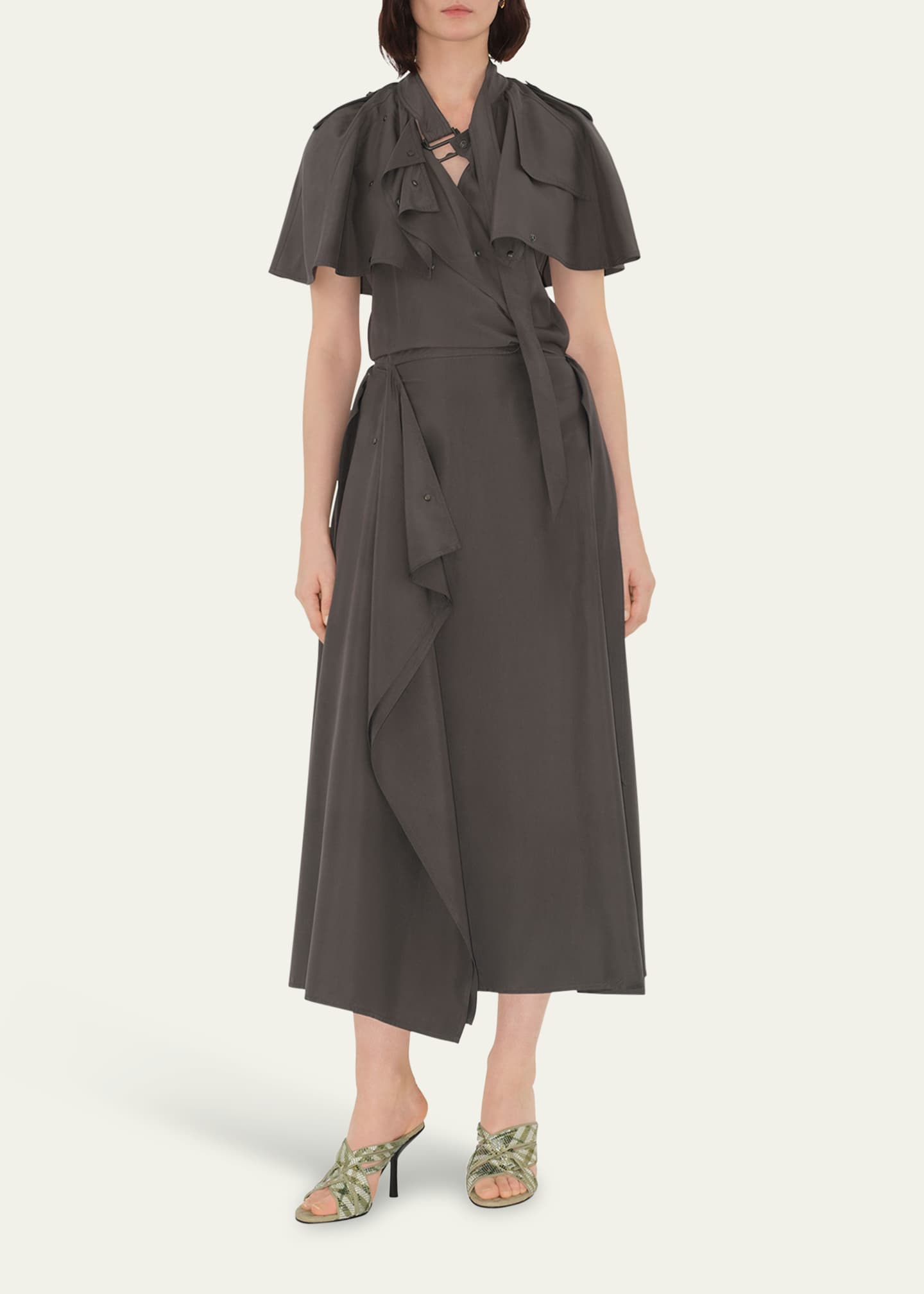 Burberry Capelet Belted Silk Trench Dress Image 2 of 2