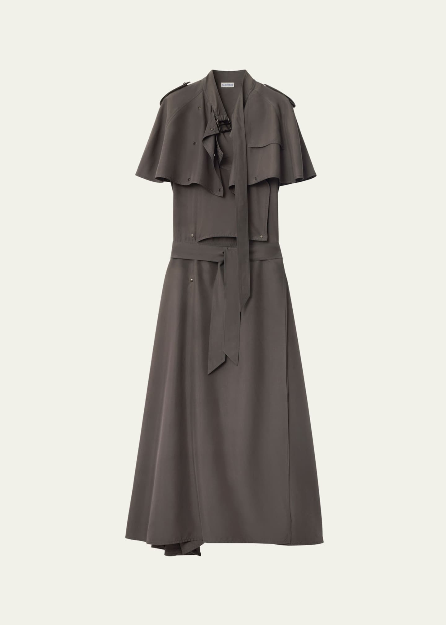 Burberry Capelet Belted Silk Trench Dress Image 1 of 2
