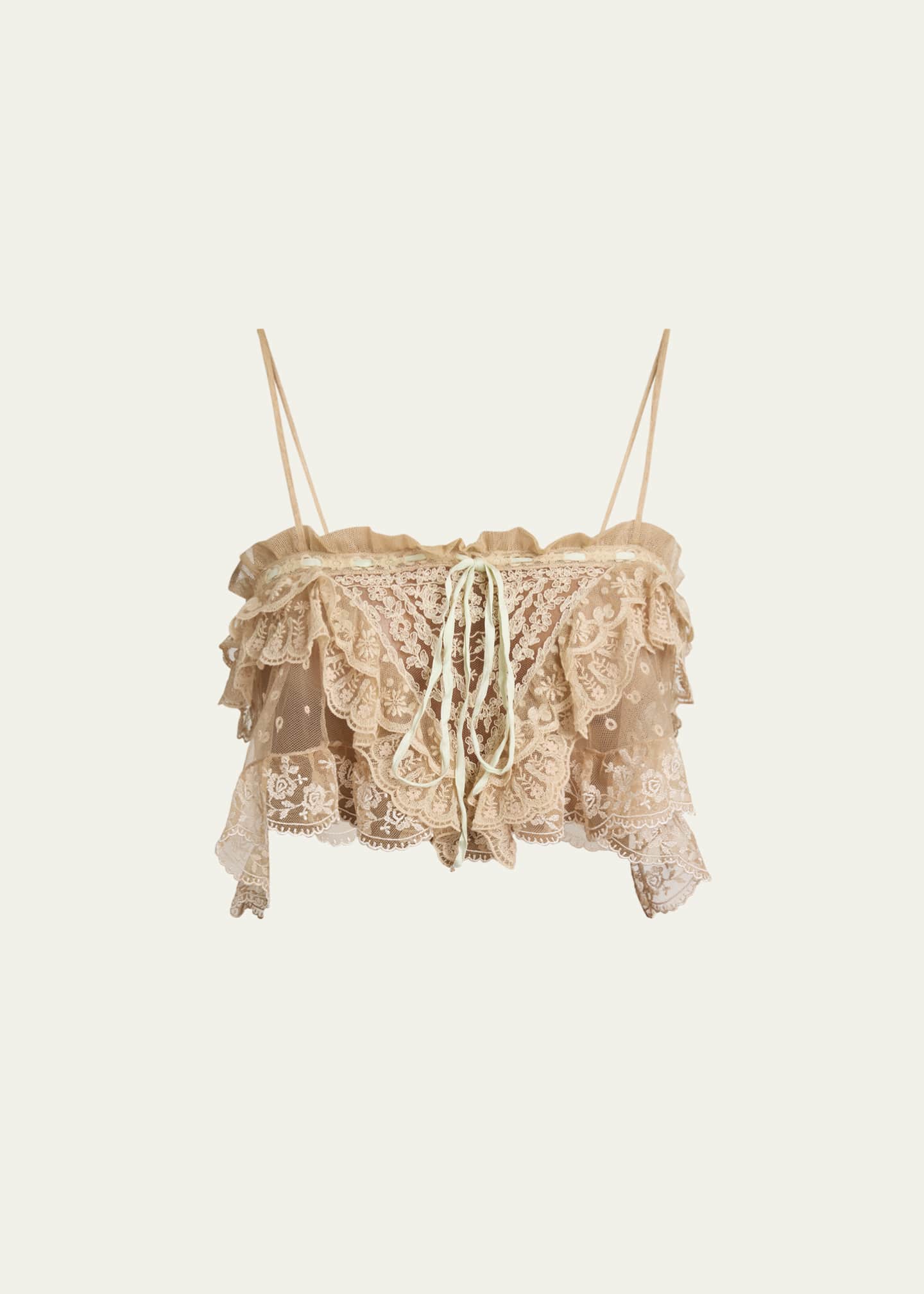 Chloe Ruffle Lace Sleeveless Crop Top Image 1 of 5