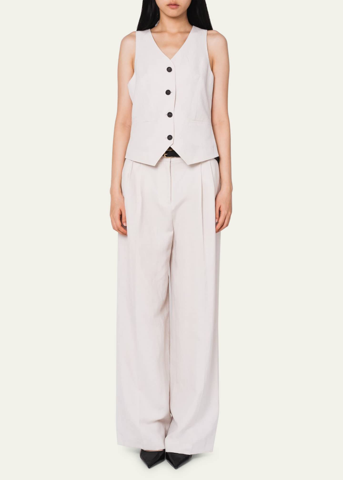 TONYWACK Two-Pleat Wide-Leg Linen Pants Image 2 of 4