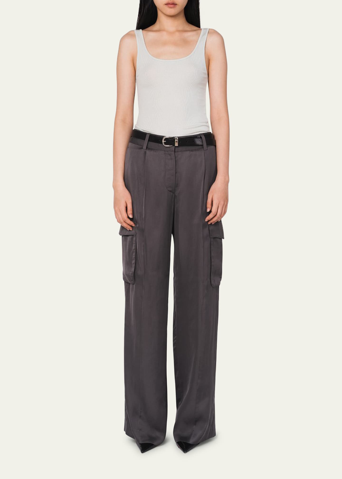 Loose-Fit Satin Cargo Pants