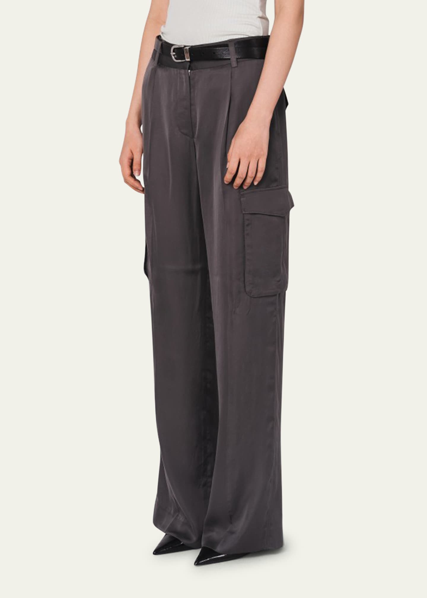 Loose-Fit Satin Cargo Pants