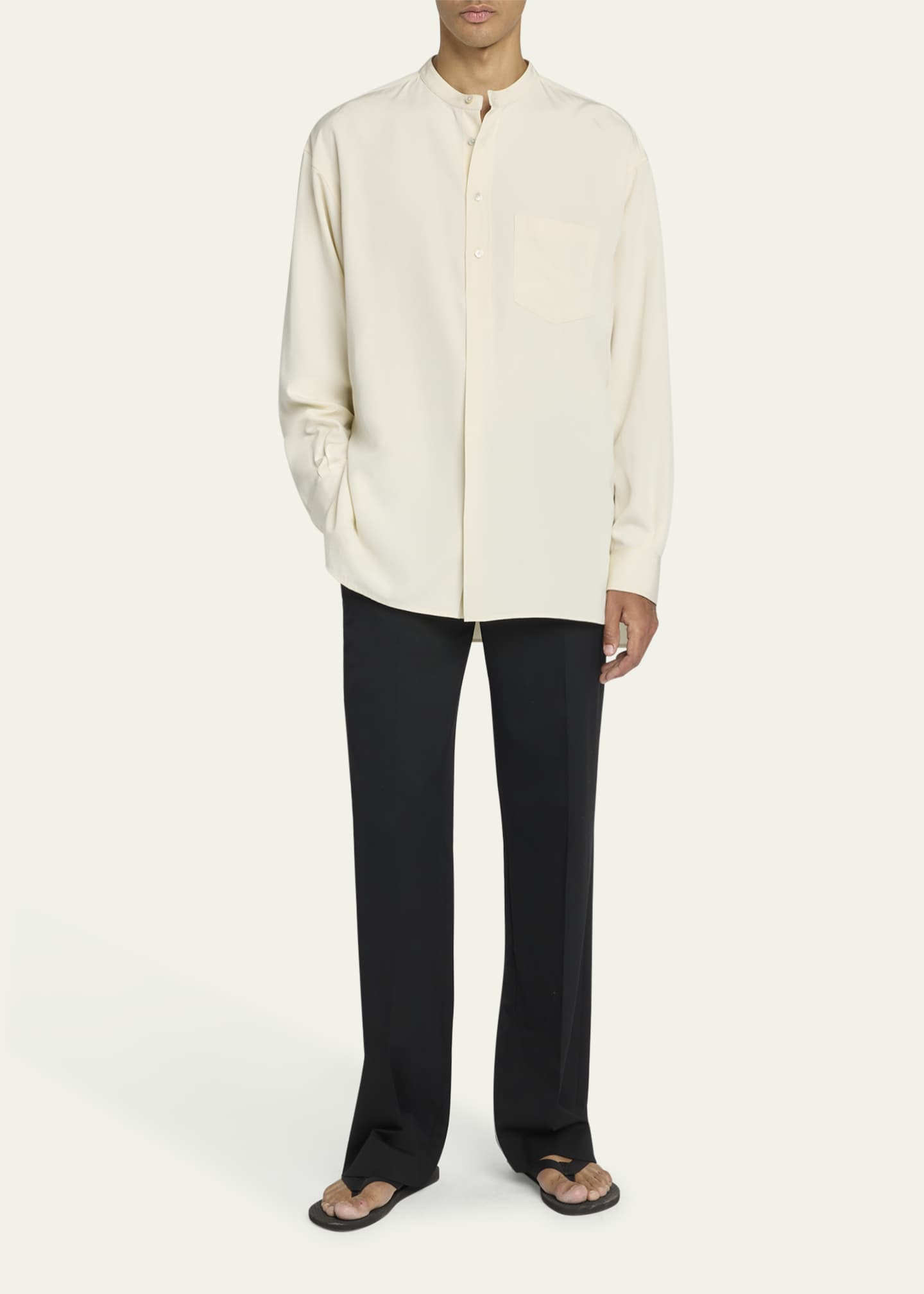 THE ROW Men's Kismet Band-Collar Silk Shirt Image 2 of 5