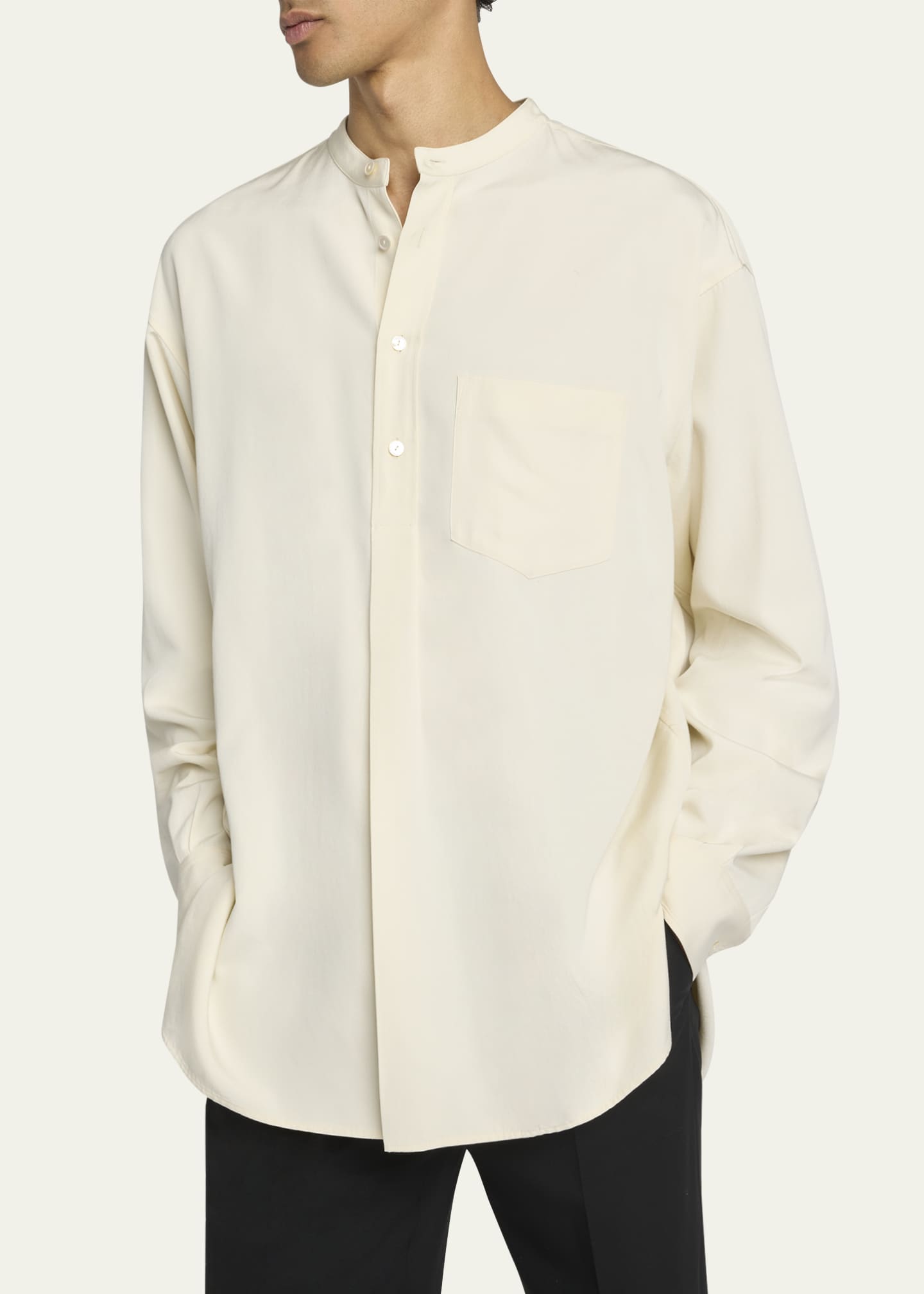 THE ROW Men's Kismet Band-Collar Silk Shirt Image 5 of 5