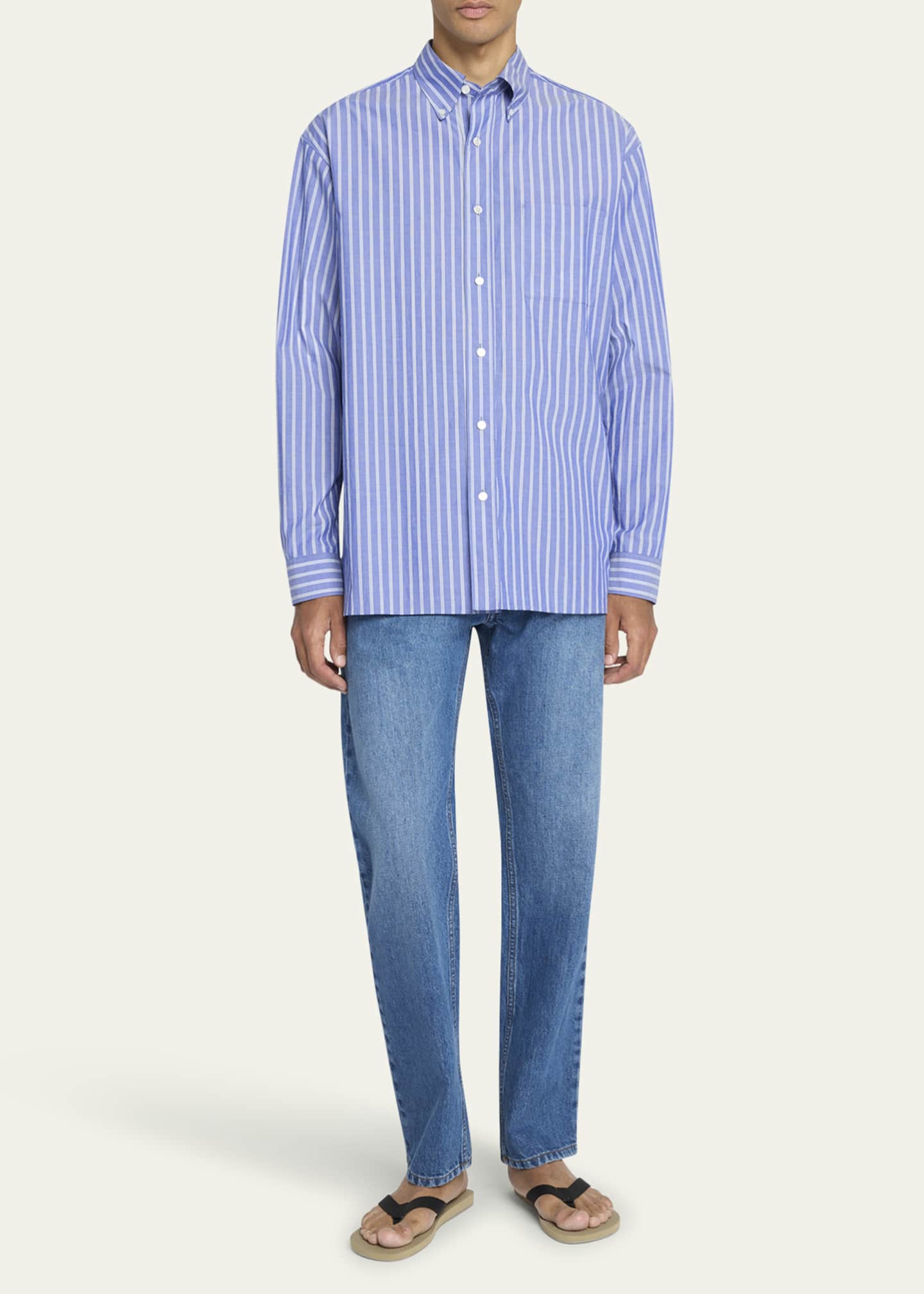 THE ROW Men's Bresson Striped Poplin Sport Shirt Image 2 of 5