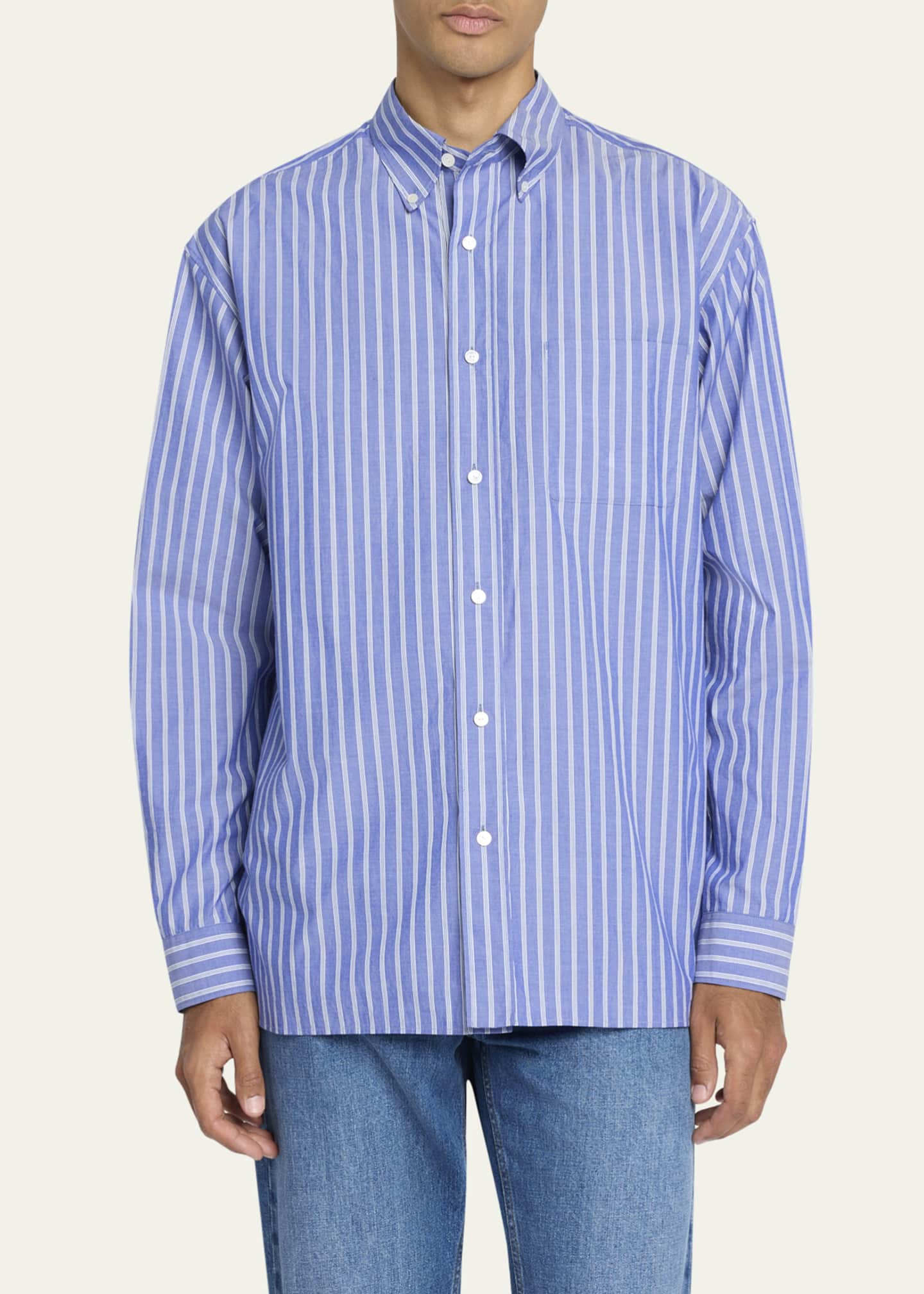 THE ROW Men's Bresson Striped Poplin Sport Shirt Image 4 of 5