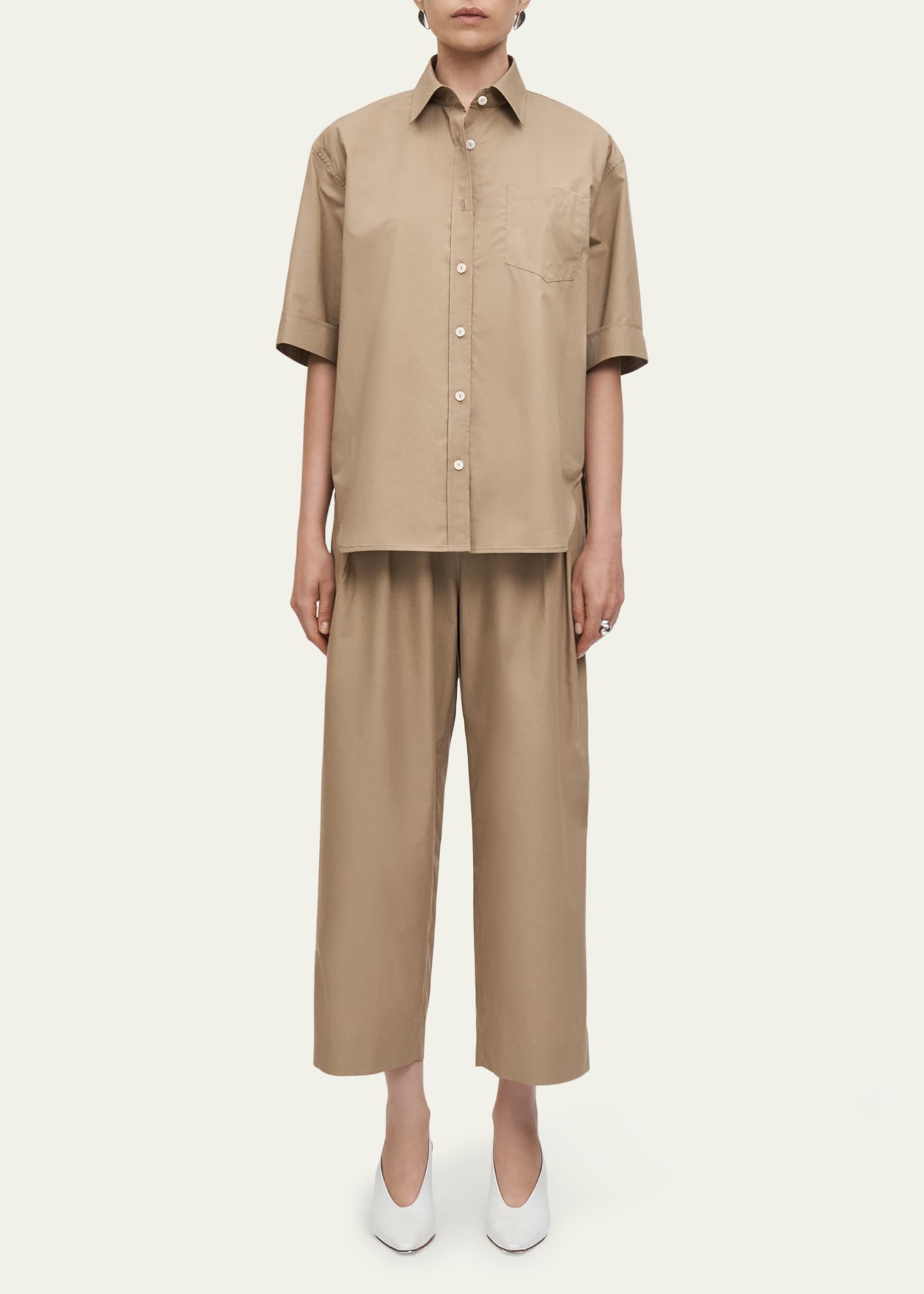 MARIA MCMANUS Oversized Short-Sleeve Cotton Twill Shirt Image 2 of 5