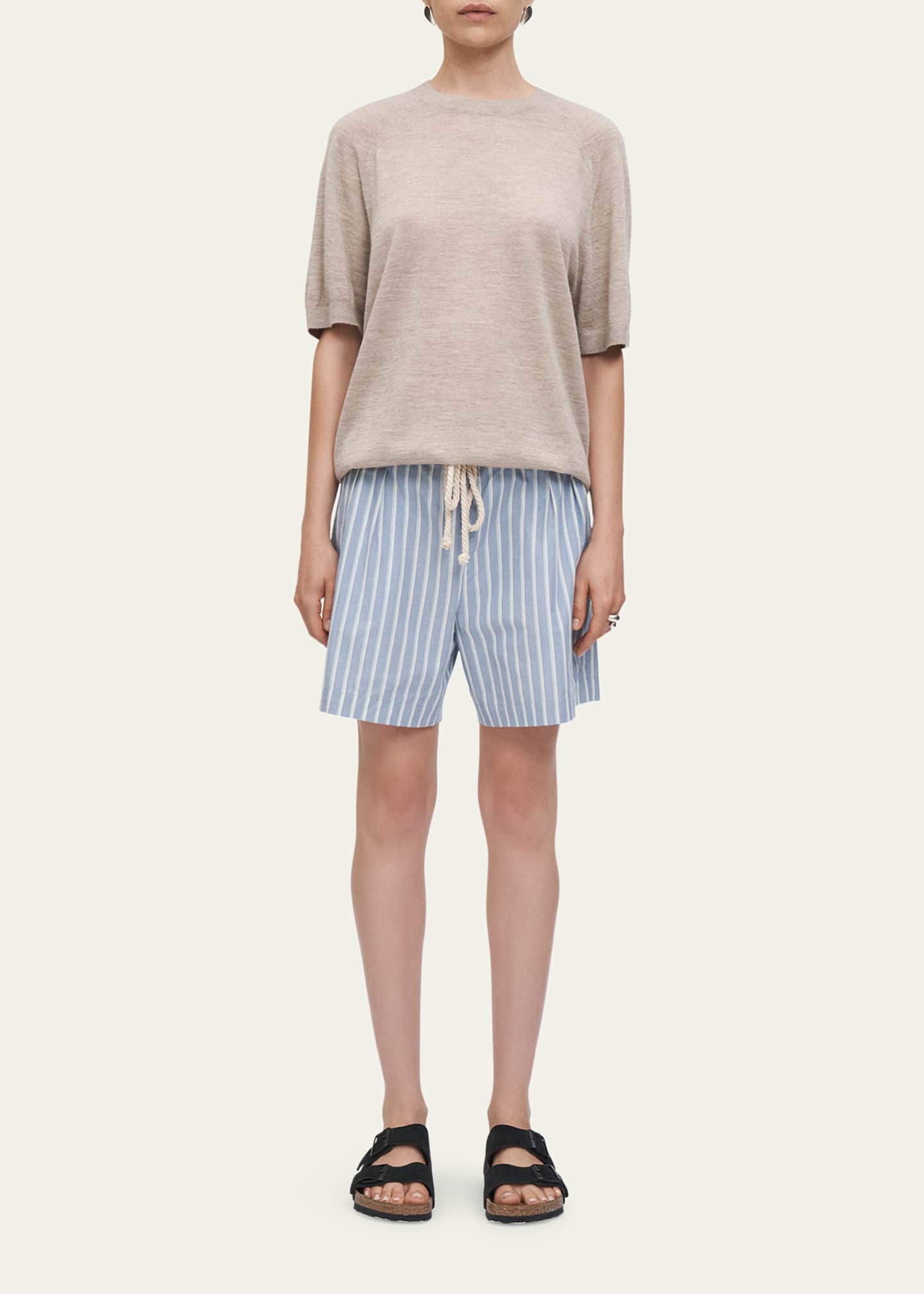 MARIA MCMANUS Drawstring Striped Organic Cotton Shorts Image 2 of 5