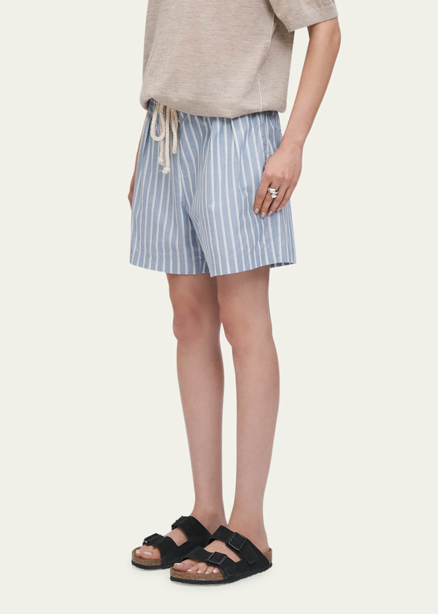 MARIA MCMANUS Drawstring Striped Organic Cotton Shorts Image 4 of 5