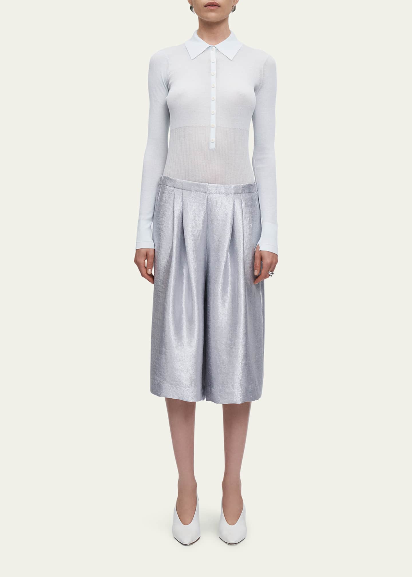 MARIA MCMANUS Ribbed Sheer Polo Shirt Image 2 of 5