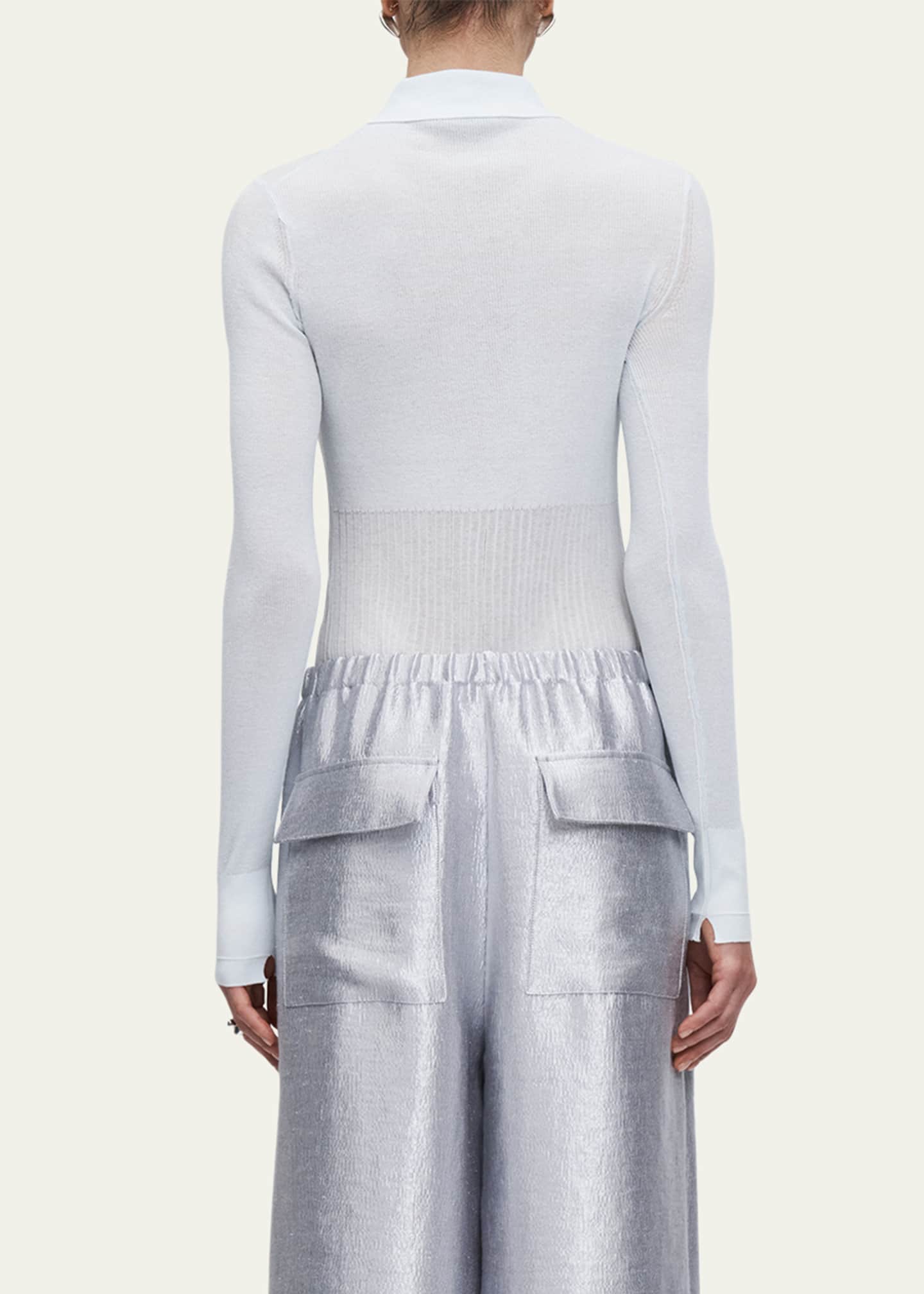 MARIA MCMANUS Ribbed Sheer Polo Shirt Image 3 of 5