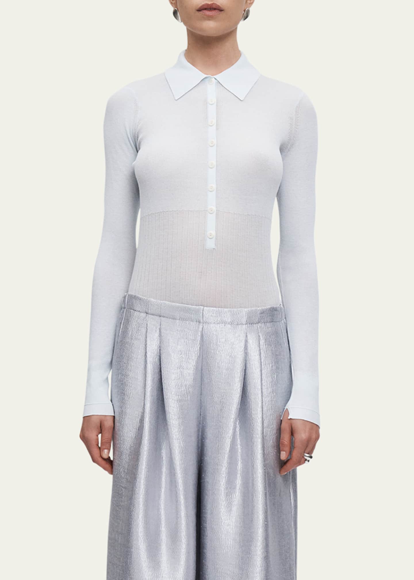 MARIA MCMANUS Ribbed Sheer Polo Shirt Image 4 of 5