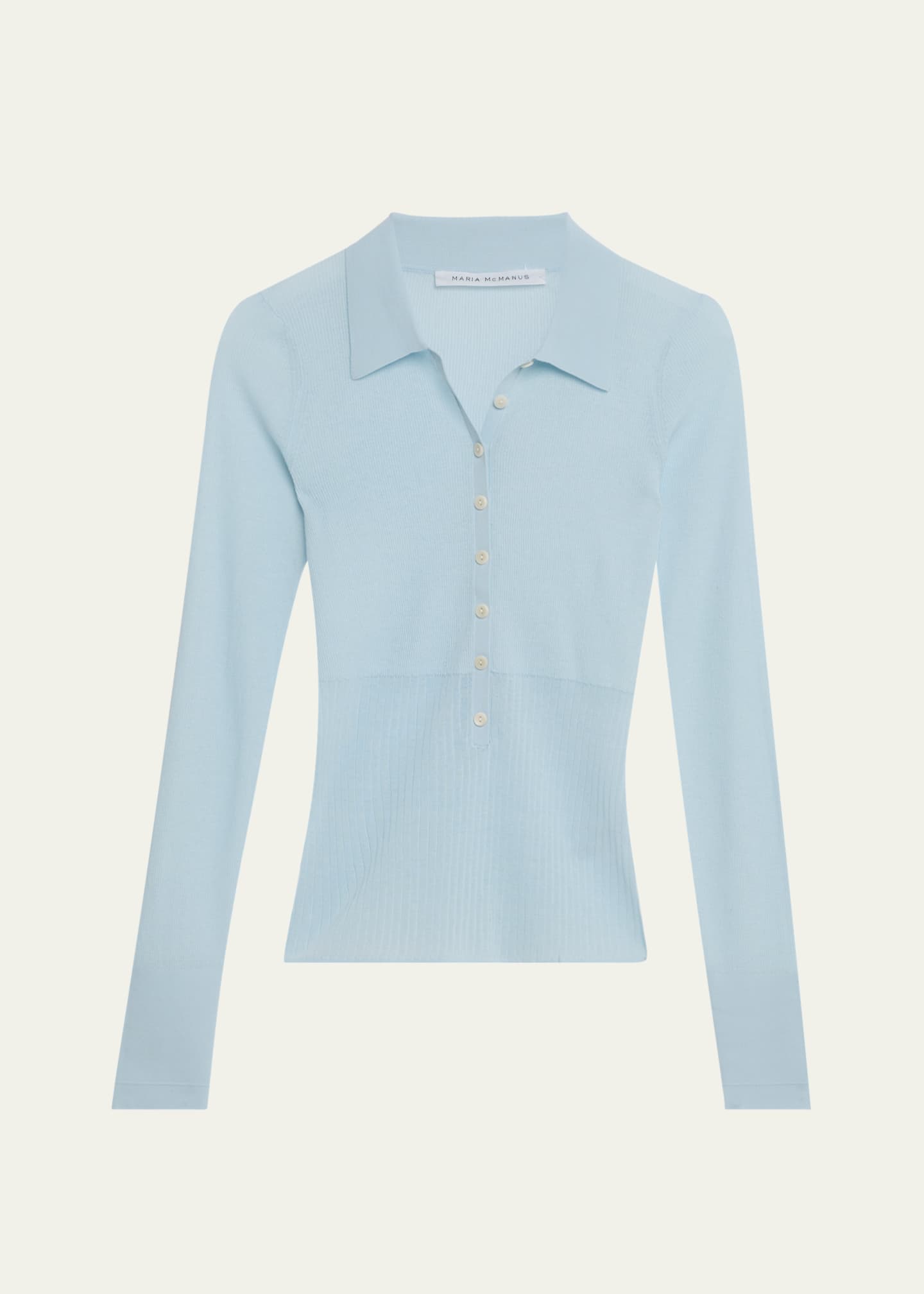 MARIA MCMANUS Ribbed Sheer Polo Shirt Image 1 of 5