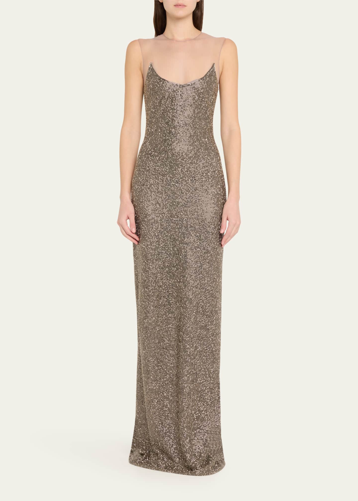 Naeem Khan Beaded Illusion Neckline Gown Image 2 of 5
