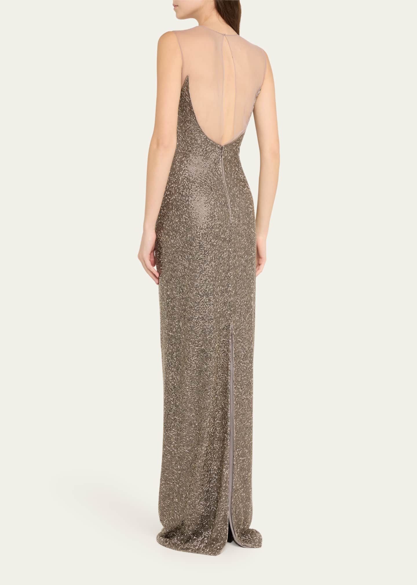 Naeem Khan Beaded Illusion Neckline Gown Image 3 of 5