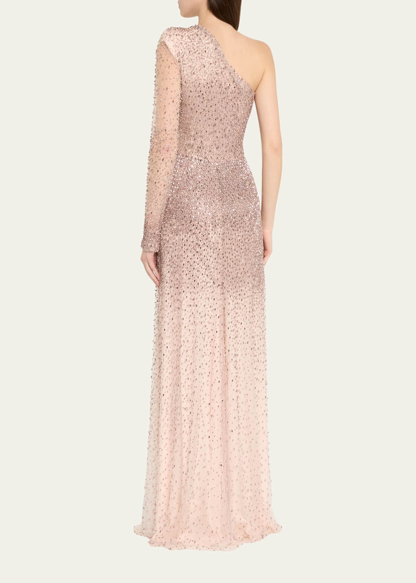 Naeem Khan Ombre Crystal Beaded One-Shoulder Gown Image 3 of 5