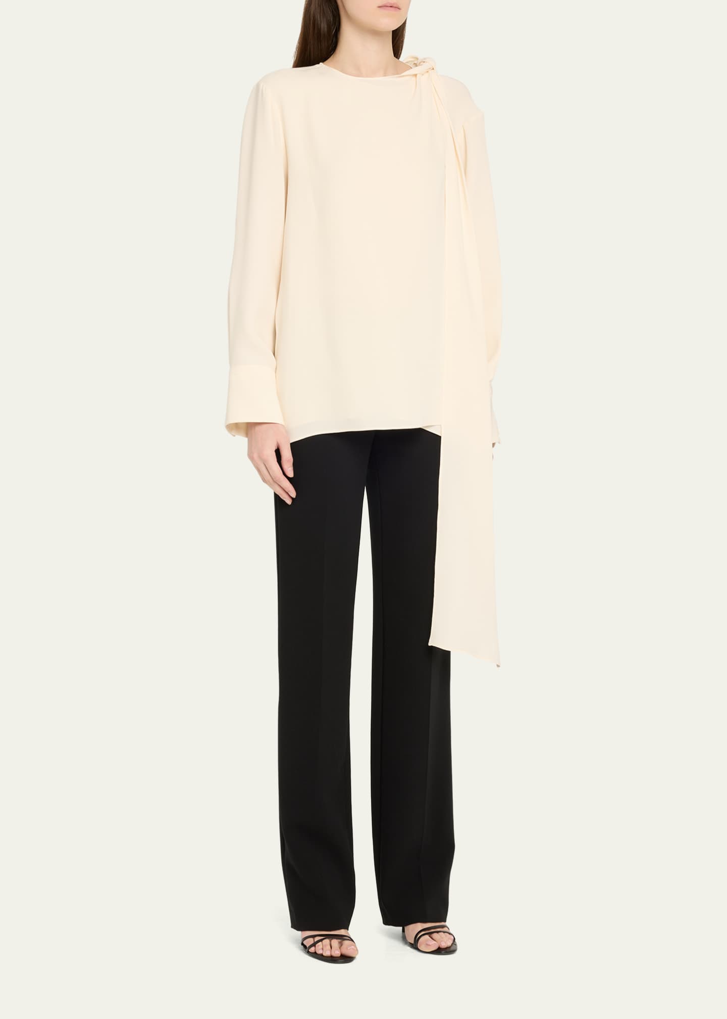 Coco Tie-Shoulder Silk Blouse - Thumbnail 4