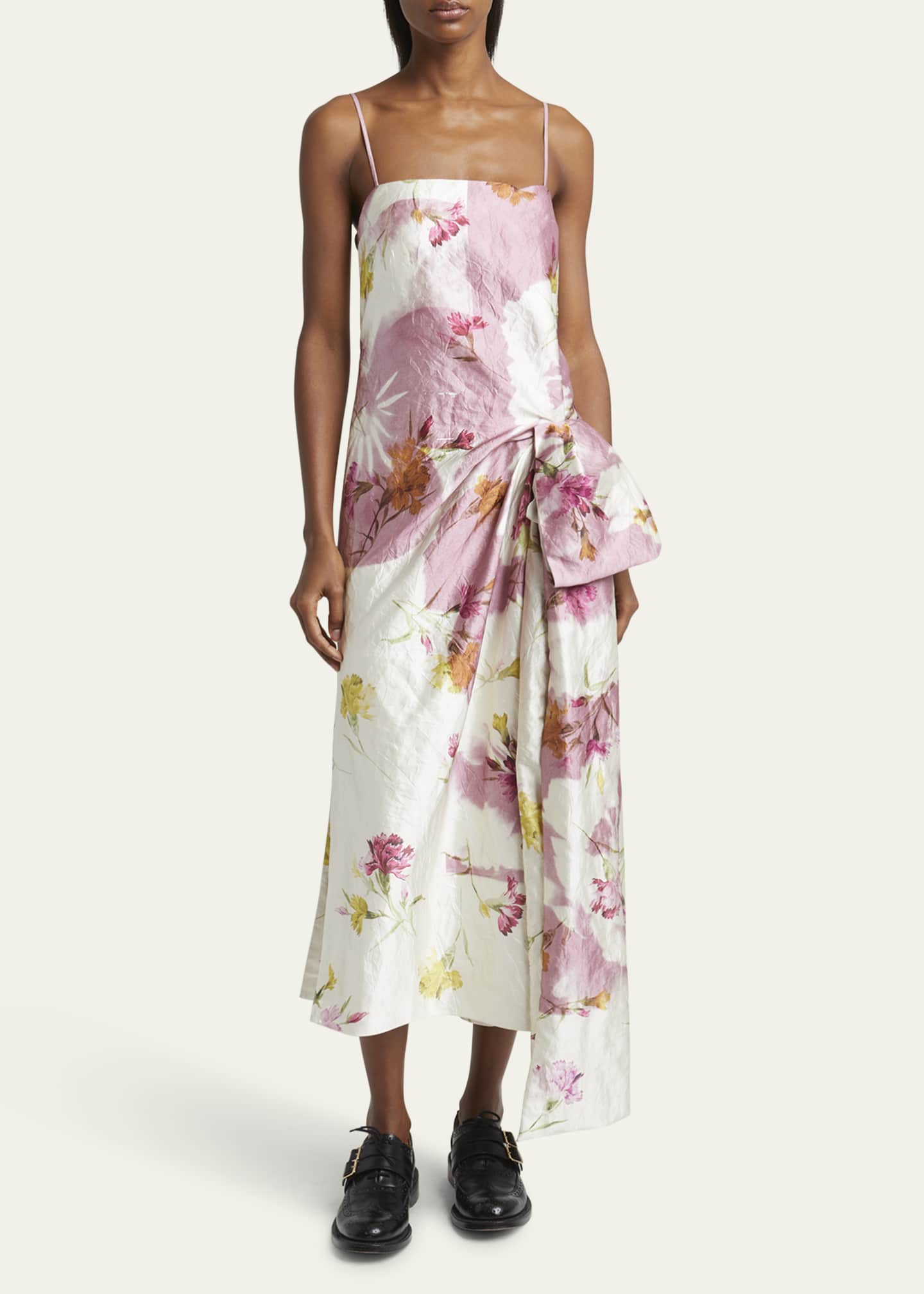 Erdem Floral Bow Draped Cocktail Dress Image 2 of 5