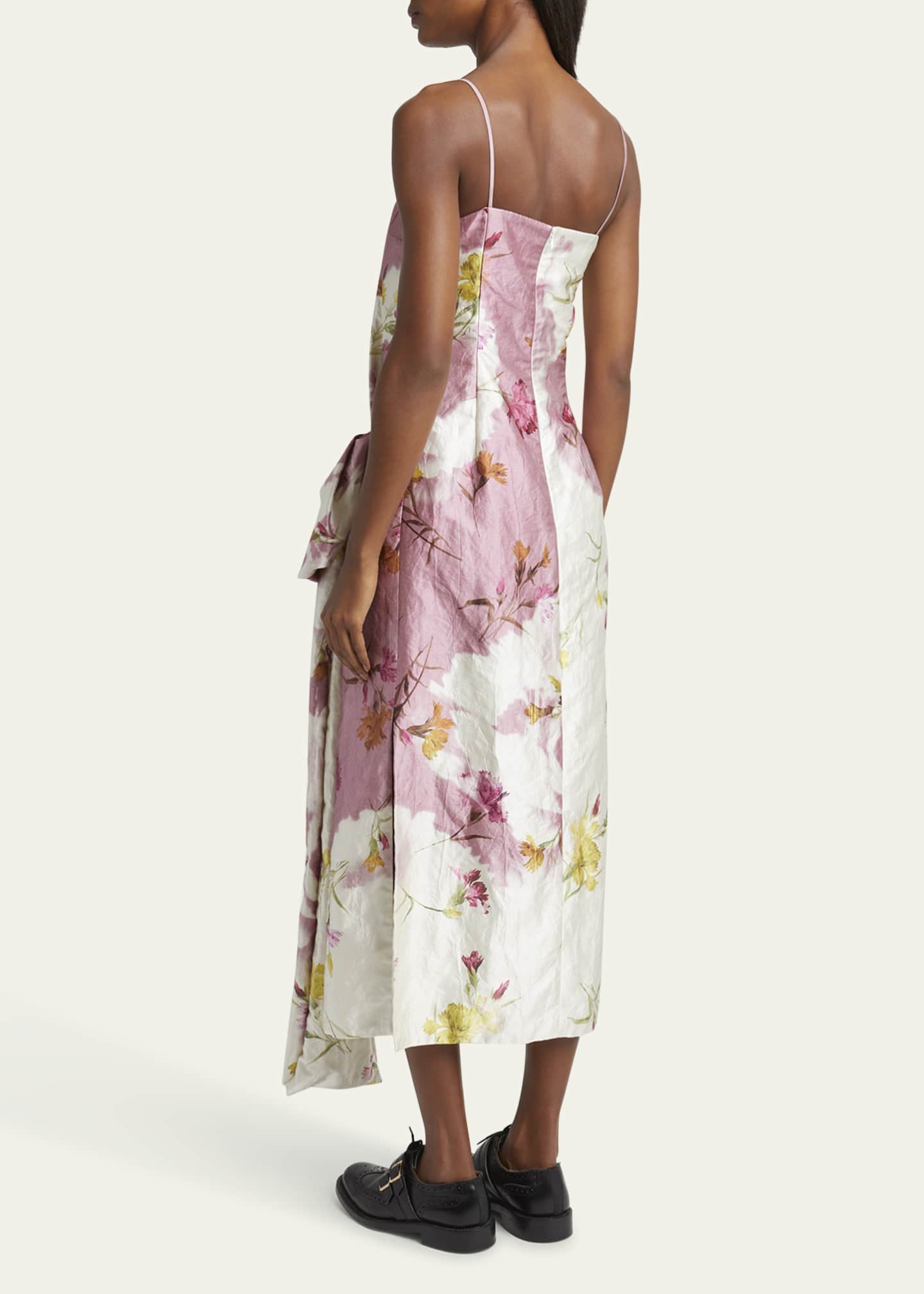Erdem Floral Bow Draped Cocktail Dress Image 3 of 5