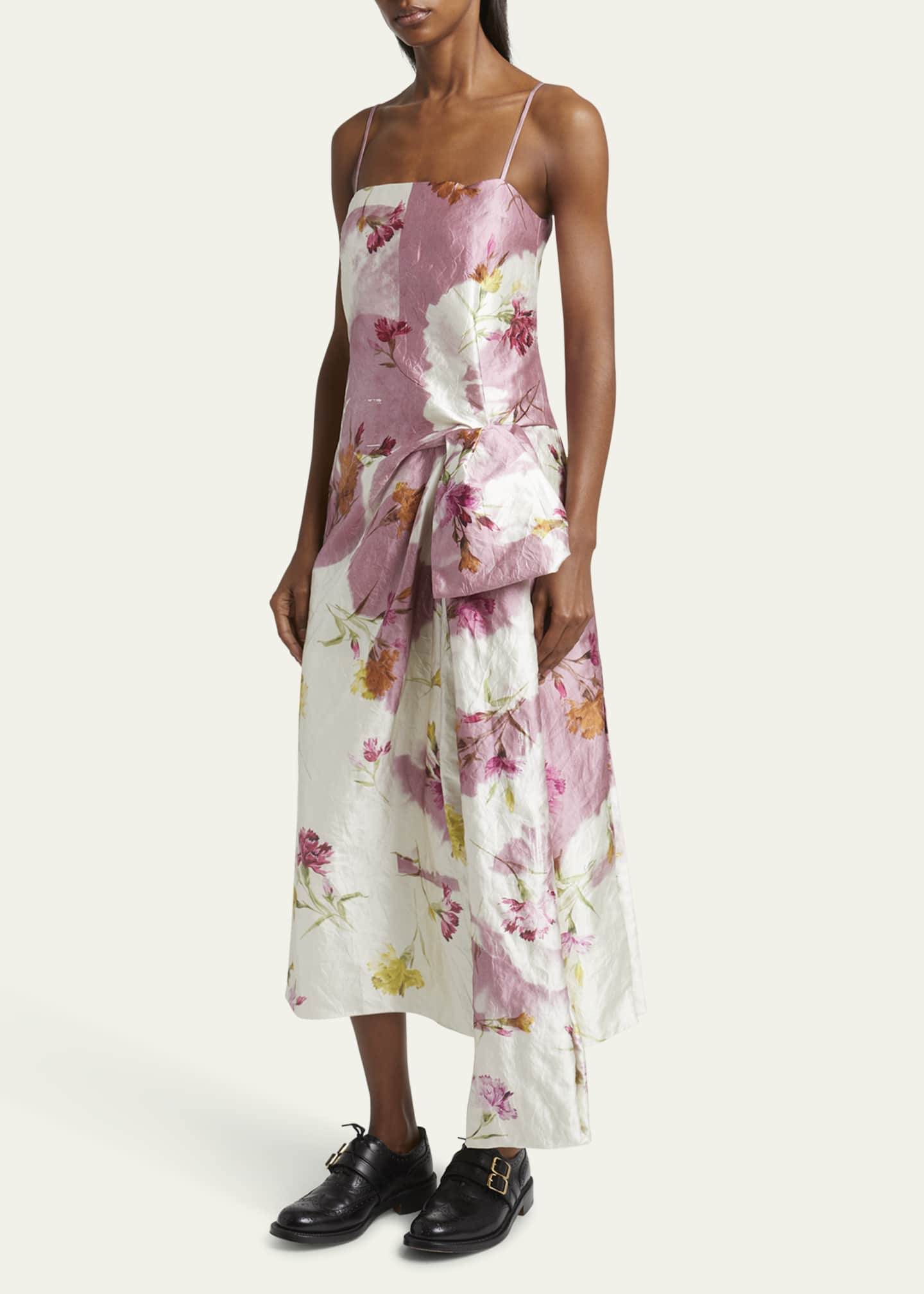 Erdem Floral Bow Draped Cocktail Dress Image 4 of 5