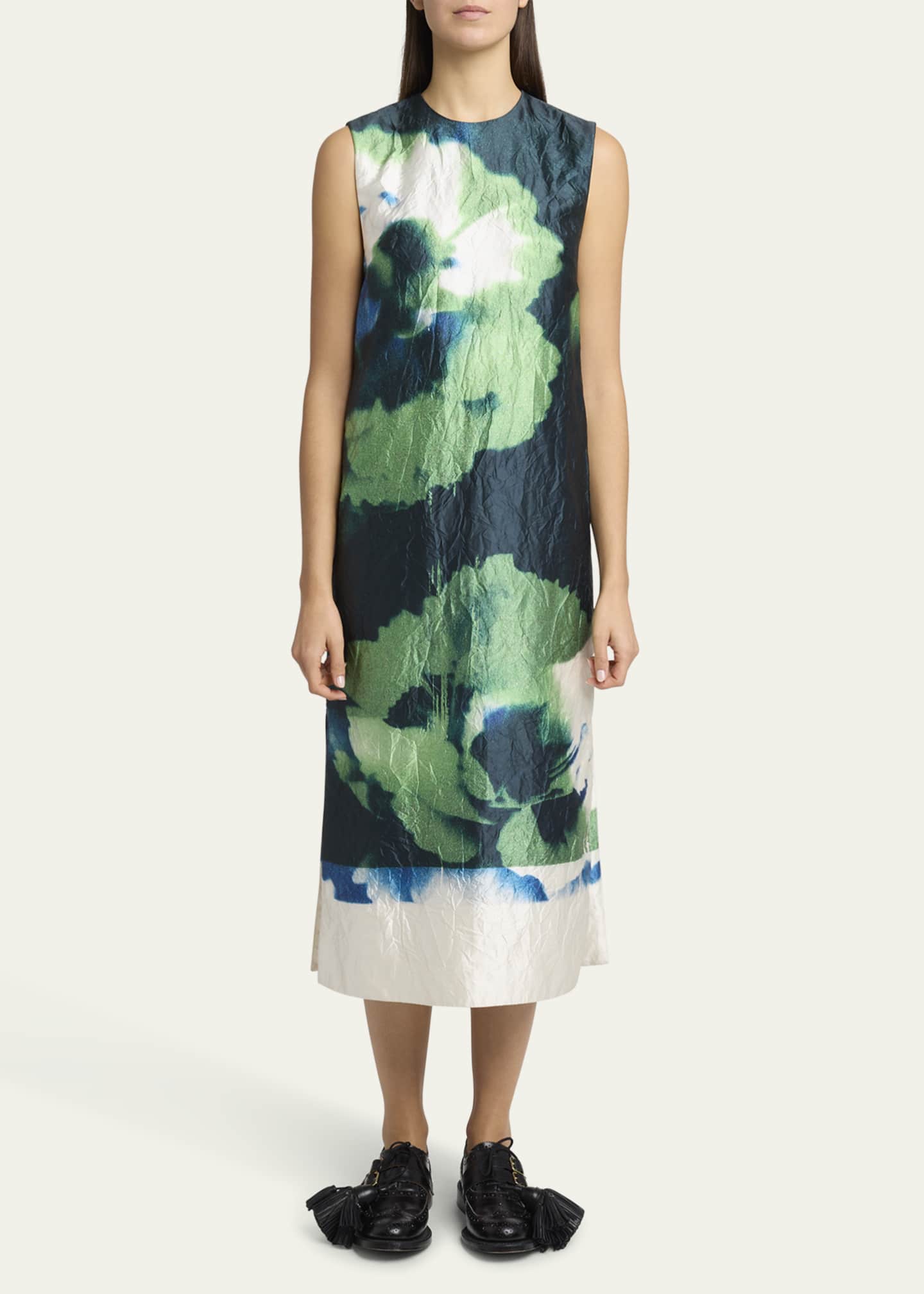 Erdem Floral Crinkle Effect Pencil Midi Dress Image 2 of 5