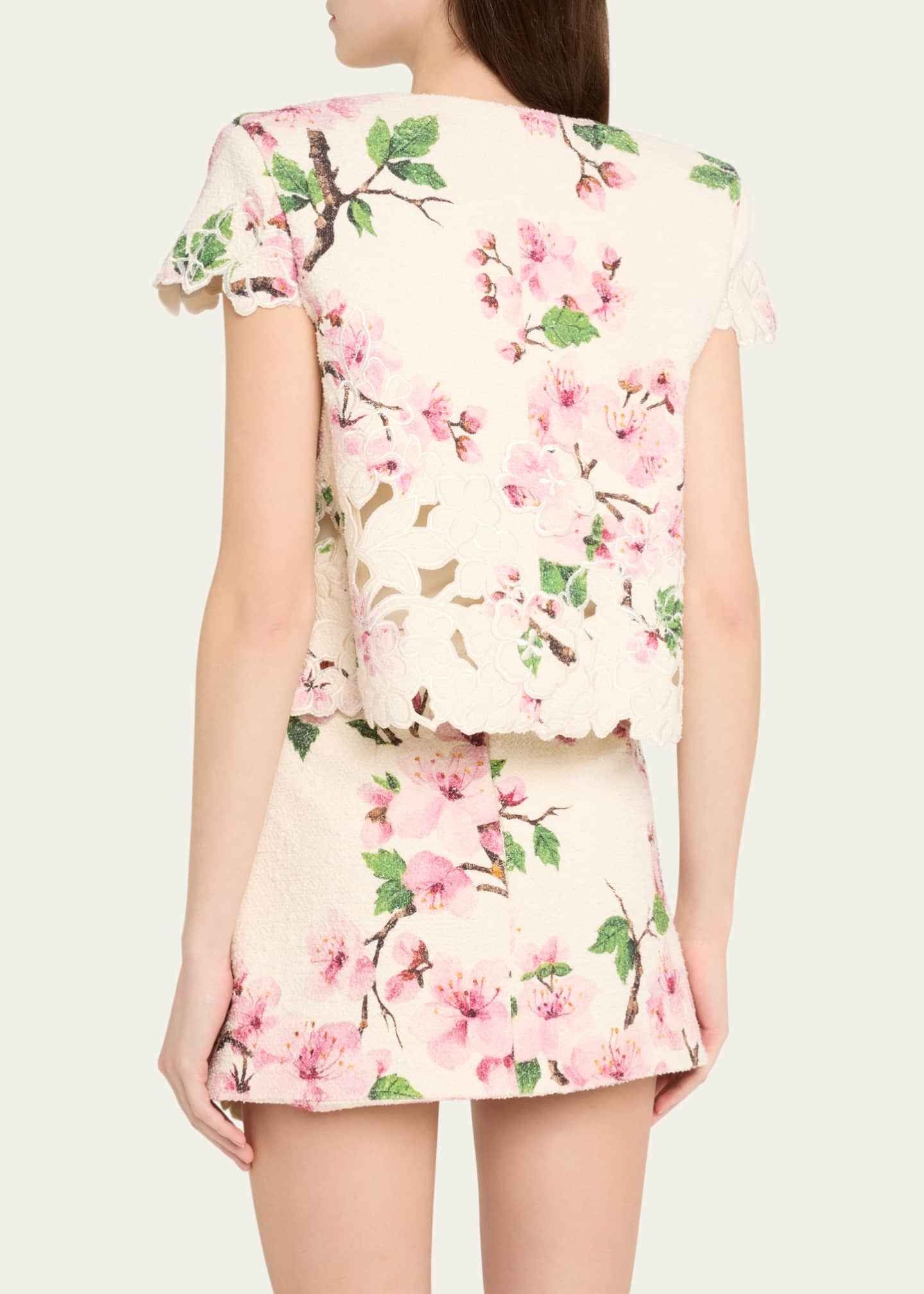 Oscar de la Renta Cherry Blossom Tweed Embroidered Jacket Image 3 of 5