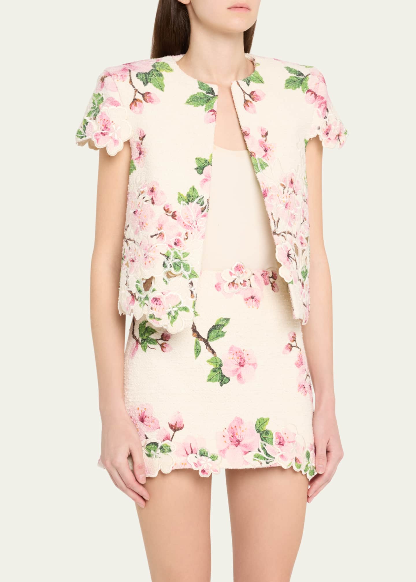 Oscar de la Renta Cherry Blossom Tweed Embroidered Jacket Image 4 of 5