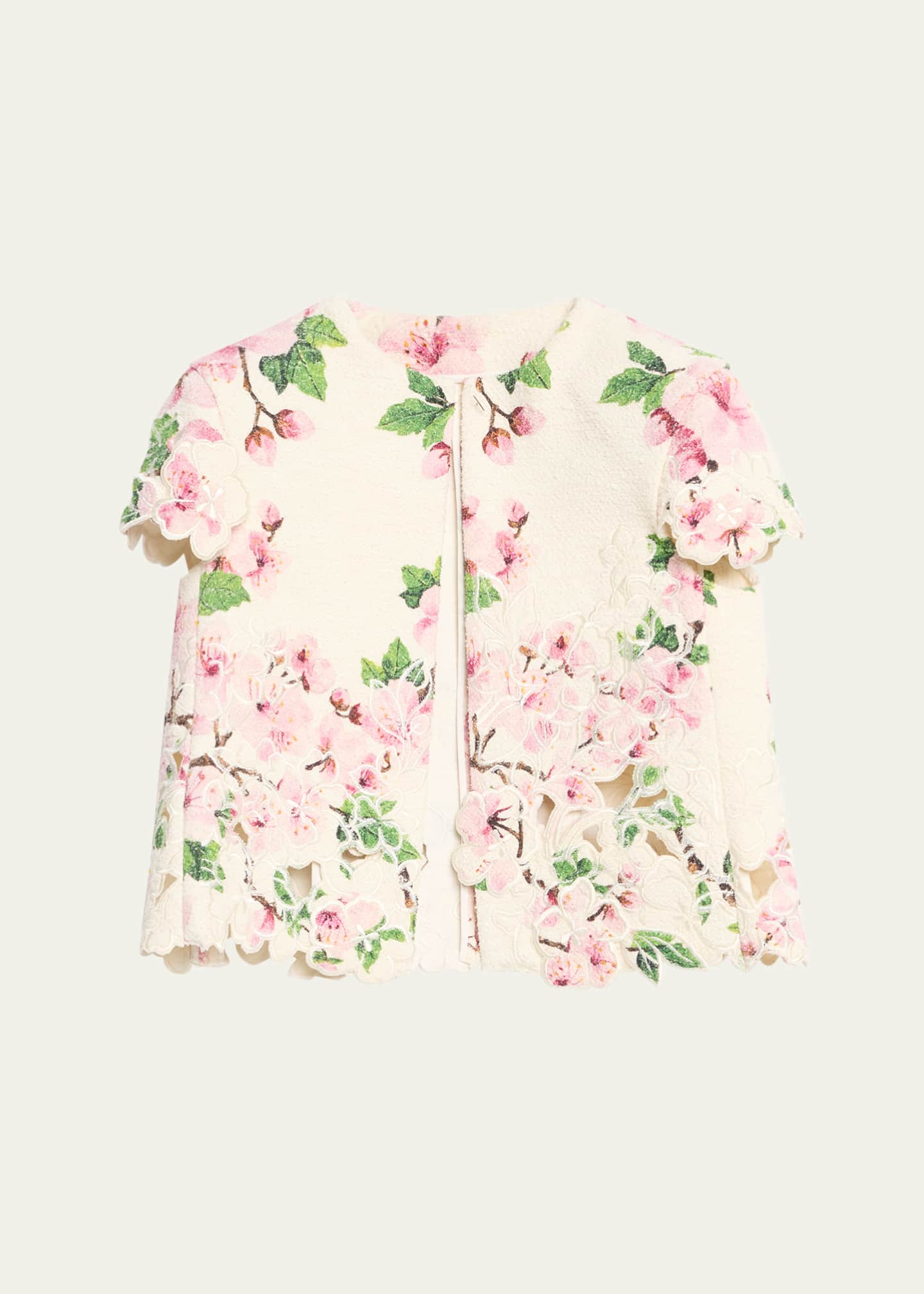 Oscar de la Renta Cherry Blossom Tweed Embroidered Jacket Image 1 of 5