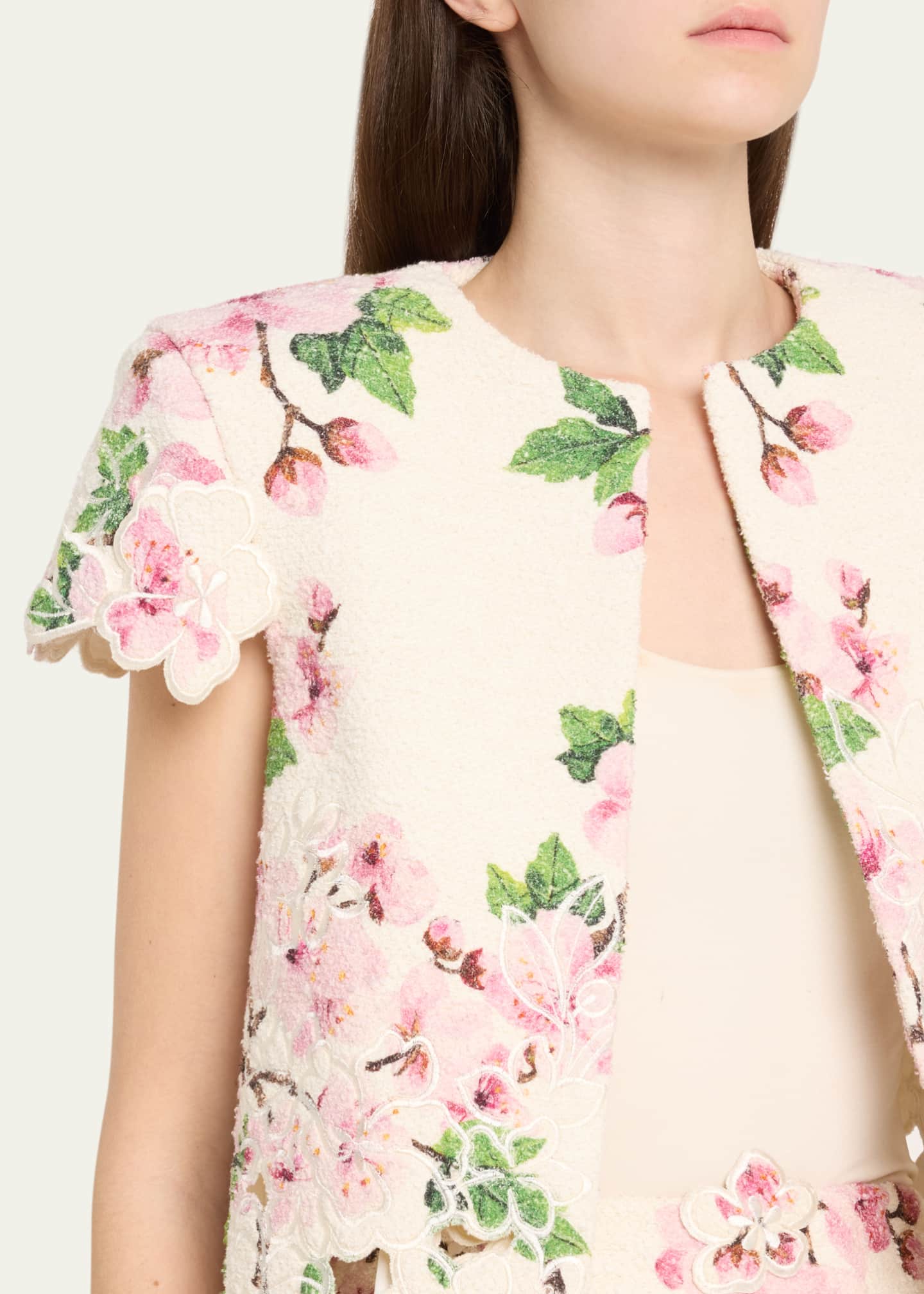 Oscar de la Renta Cherry Blossom Tweed Embroidered Jacket Image 5 of 5