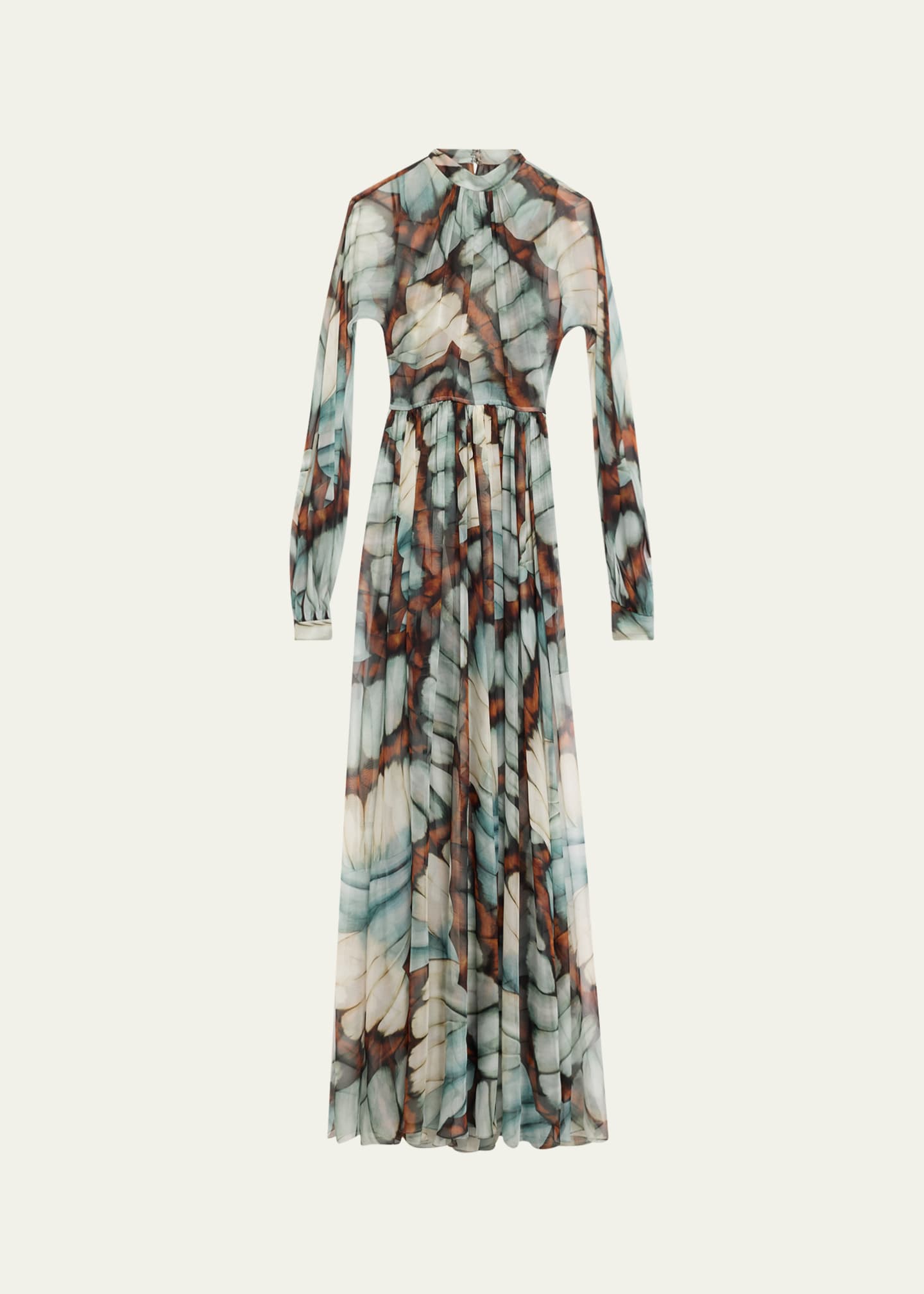 Oscar de la Renta Butterfly Chiffon Long-Sleeve Maxi Dress Image 1 of 5