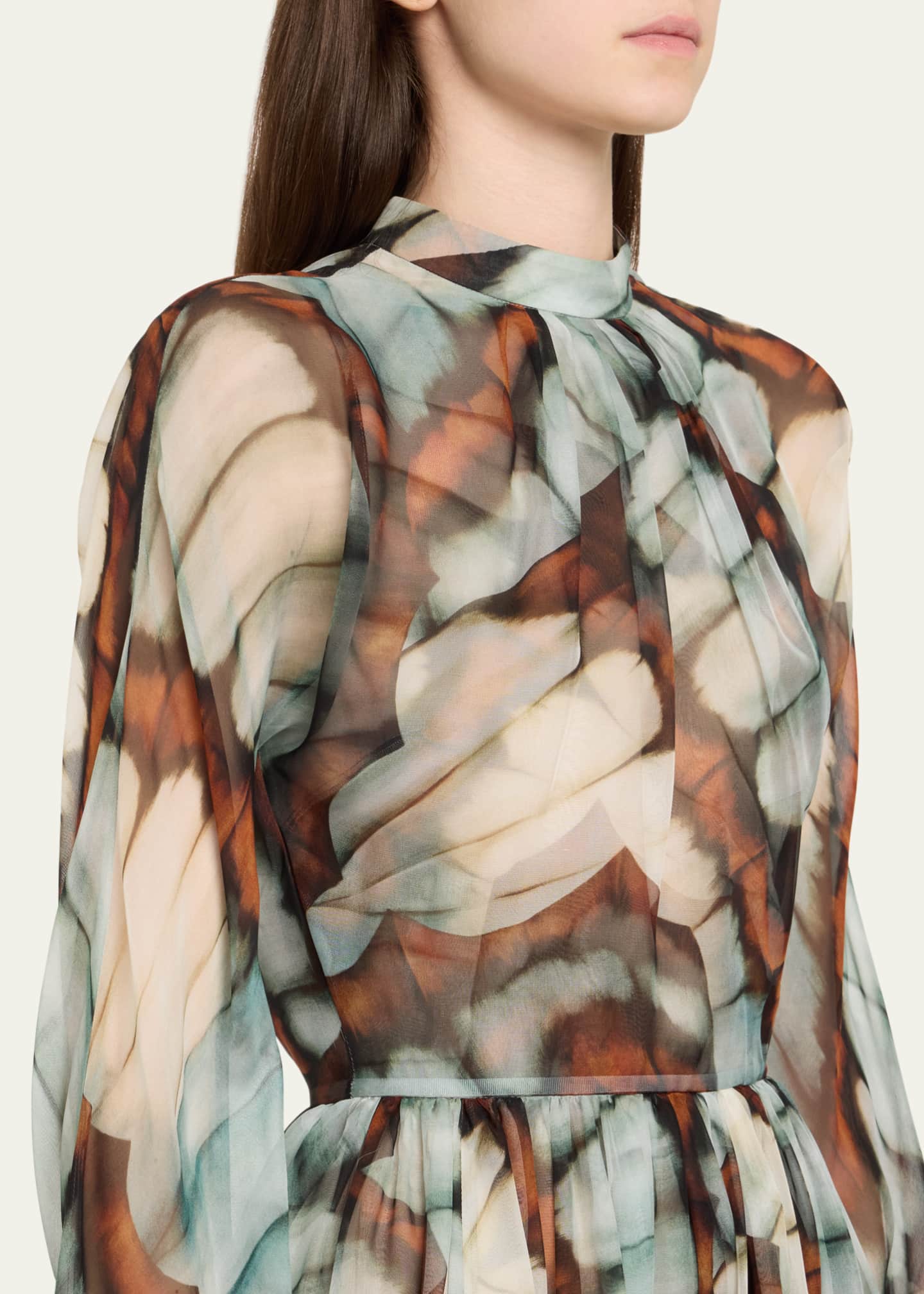 Oscar de la Renta Butterfly Chiffon Long-Sleeve Maxi Dress Image 5 of 5