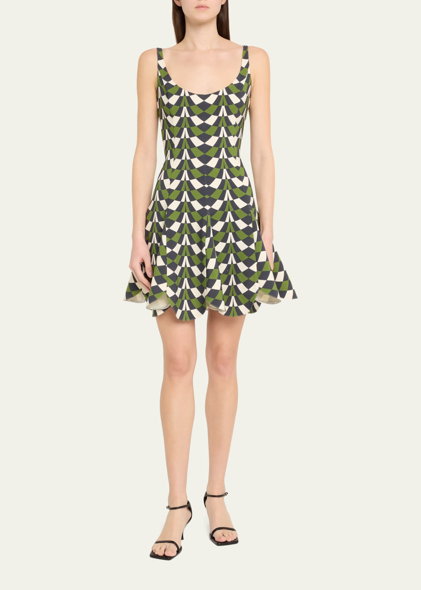 Oscar de la Renta Geometric Fit-and-Flare Scalloped Wool Mini Dress Image 2 of 5