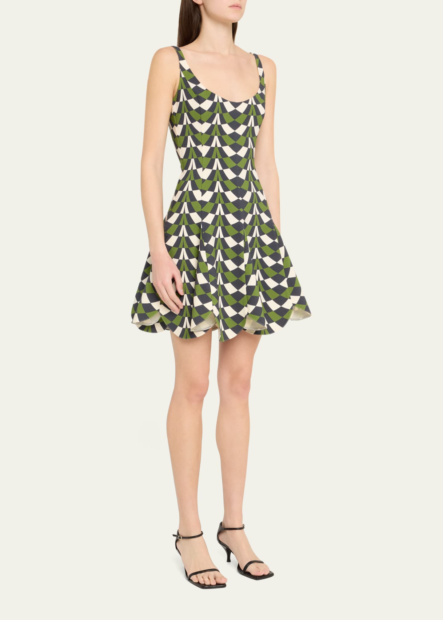 Oscar de la Renta Geometric Fit-and-Flare Scalloped Wool Mini Dress Image 4 of 5