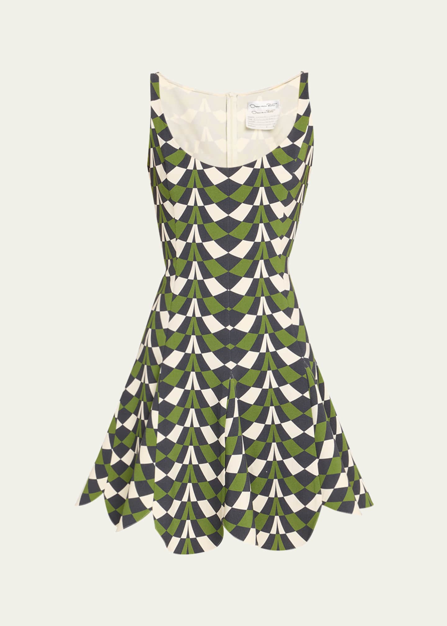 Oscar de la Renta Geometric Fit-and-Flare Scalloped Wool Mini Dress Image 1 of 5