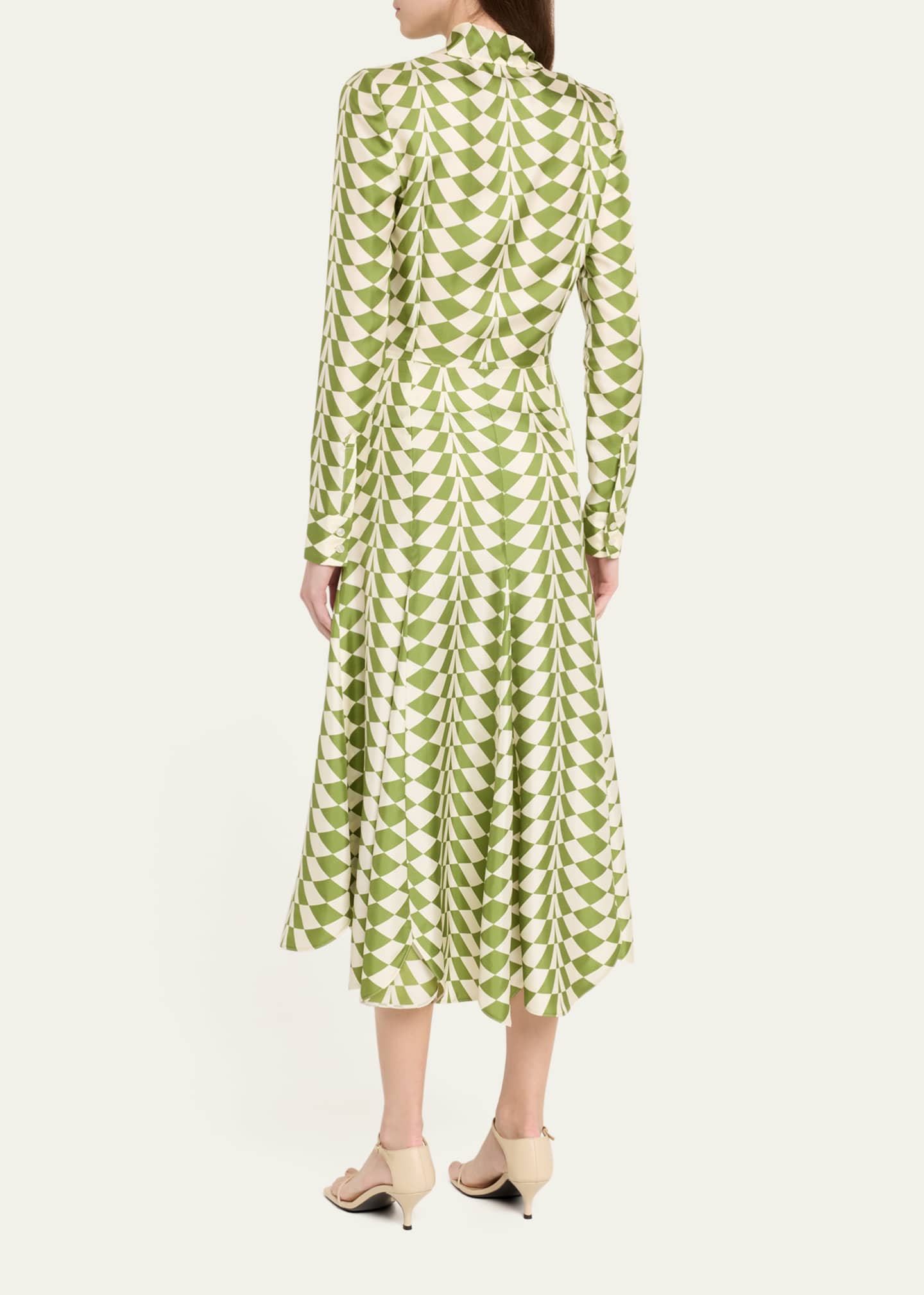Oscar de la Renta Geo Silk Twill Long-Sleeve Midi Shirtdress Image 3 of 5
