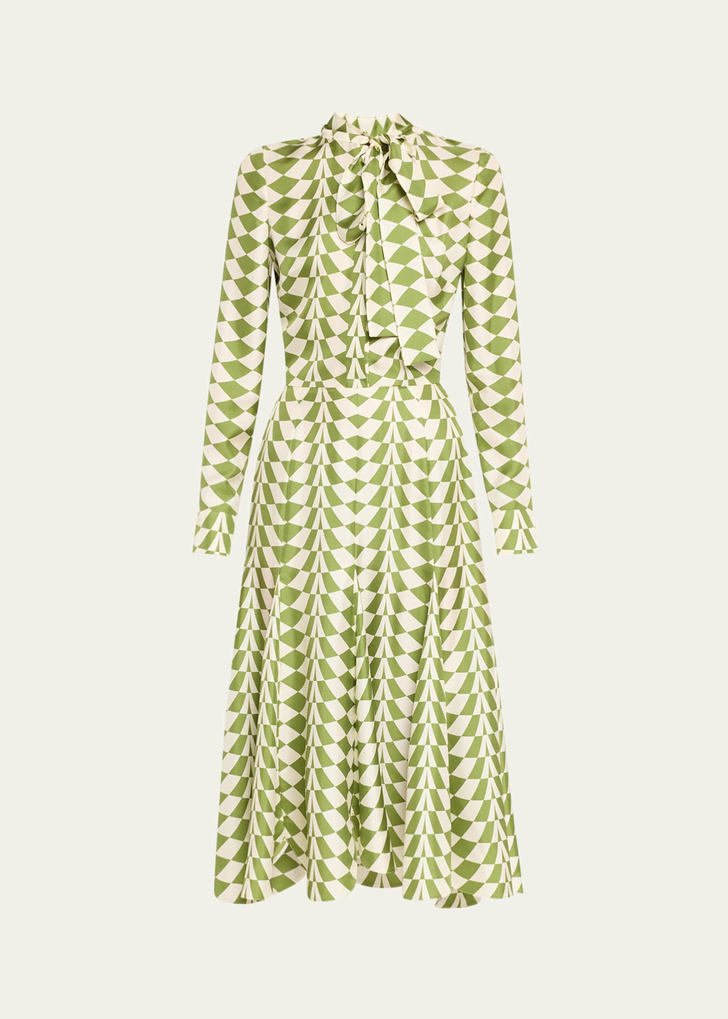 Oscar de la Renta Geo Silk Twill Long-Sleeve Midi Shirtdress Image 1 of 5