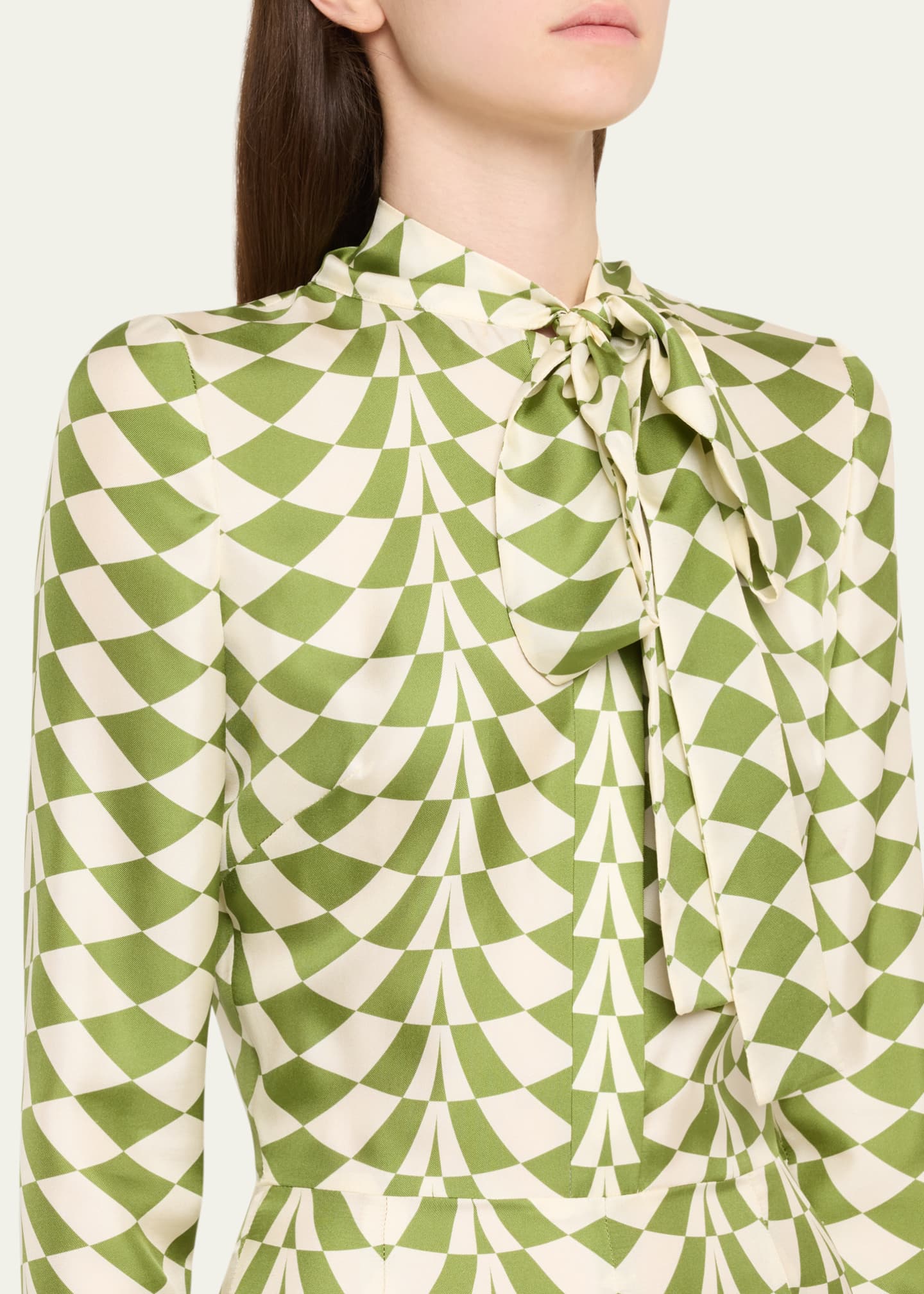 Oscar de la Renta Geo Silk Twill Long-Sleeve Midi Shirtdress Image 5 of 5