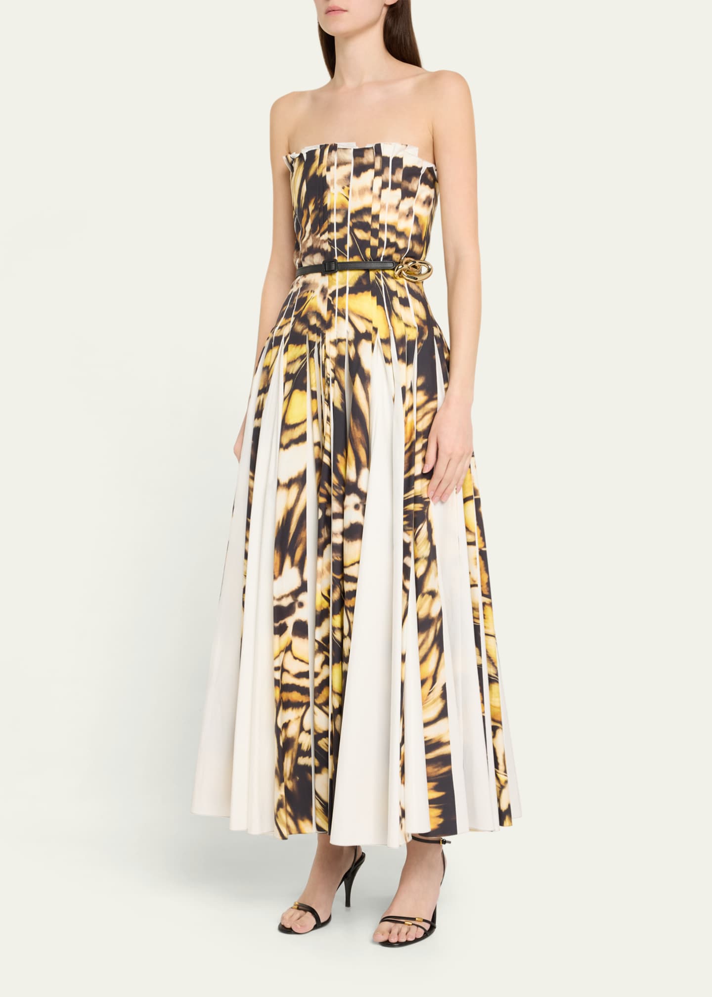 Oscar de la Renta Strapless Pleated Butterfly Poplin Ankle Dress With Belt Image 3 of 4