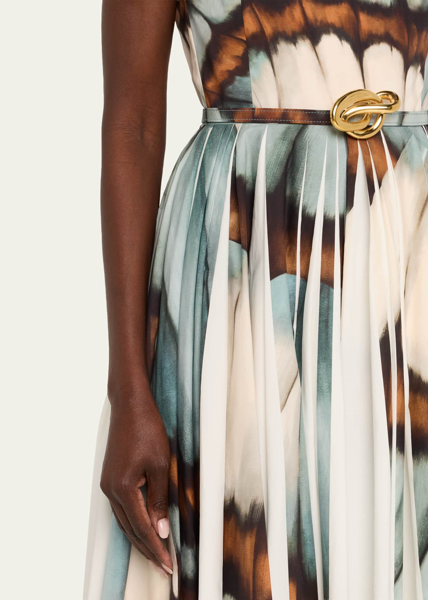 Oscar de la Renta Off-The-Shoulder Butterfly Poplin Pleated Midi Dress With Belt Image 5 of 5