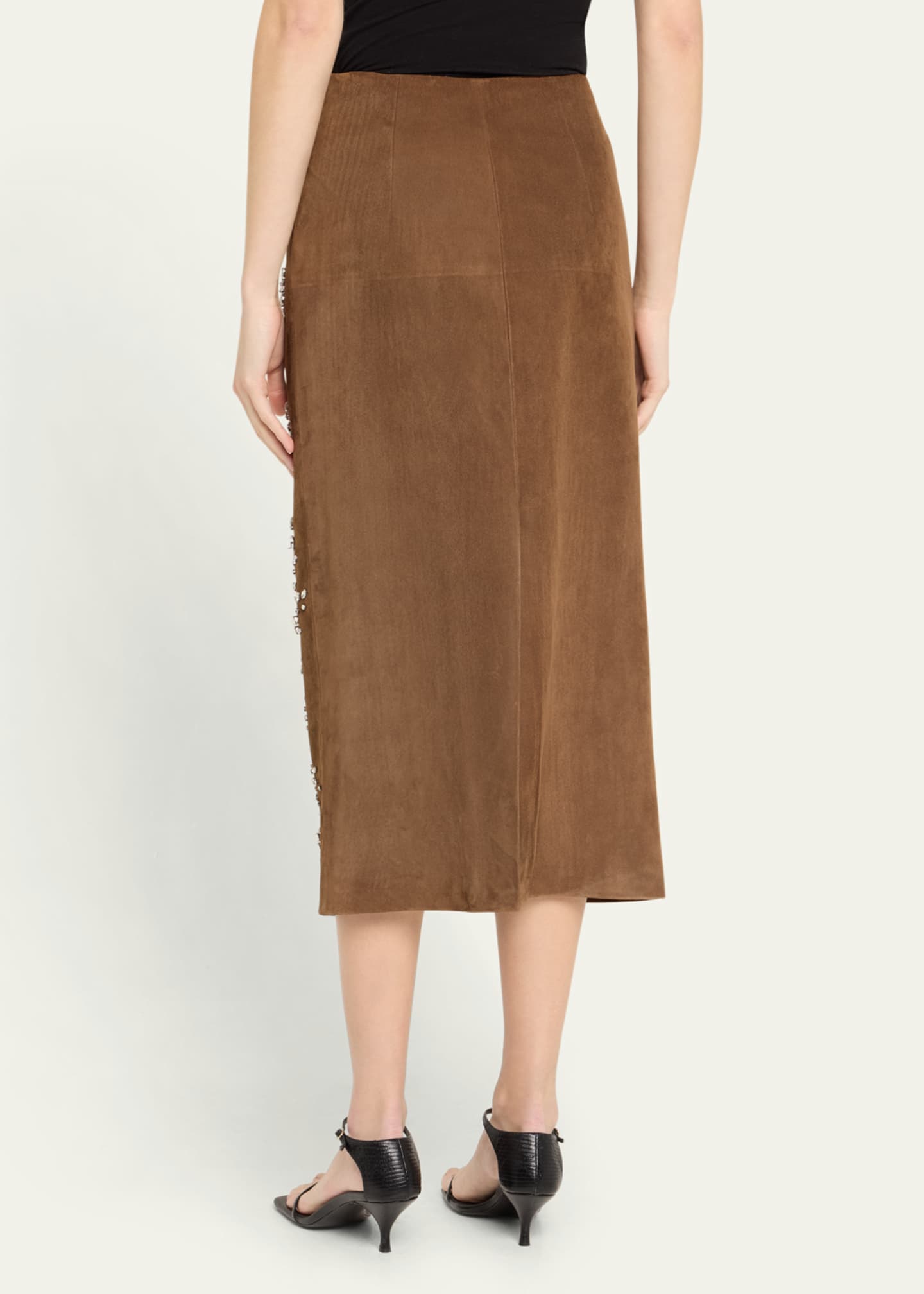 Oscar de la Renta Crystal Suede Pencil Skirt Image 2 of 4