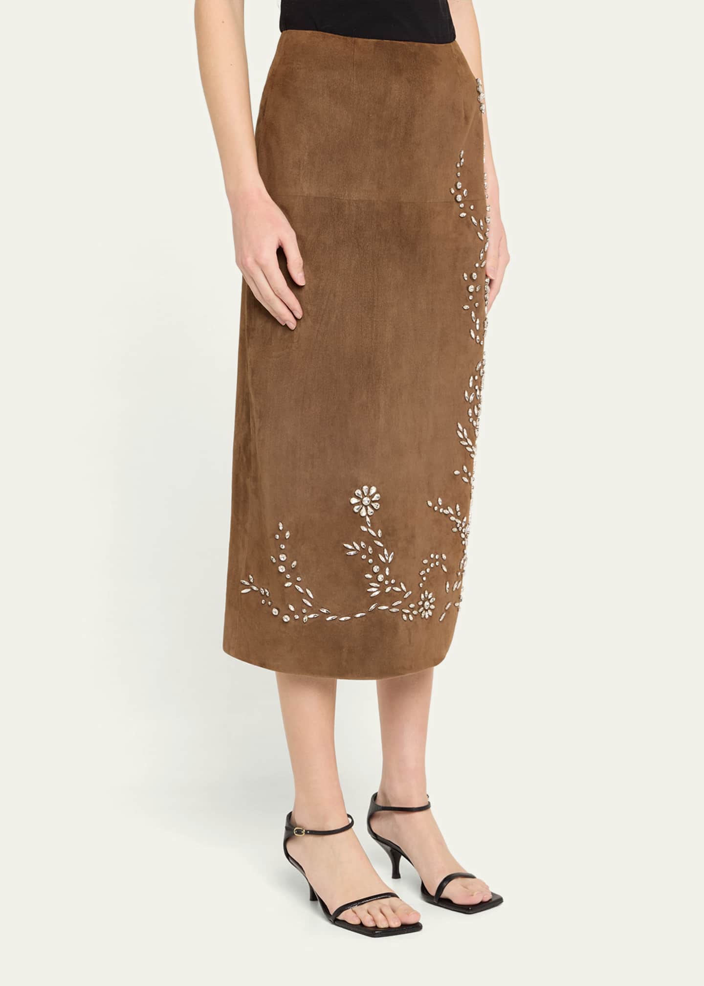Oscar de la Renta Crystal Suede Pencil Skirt Image 3 of 4