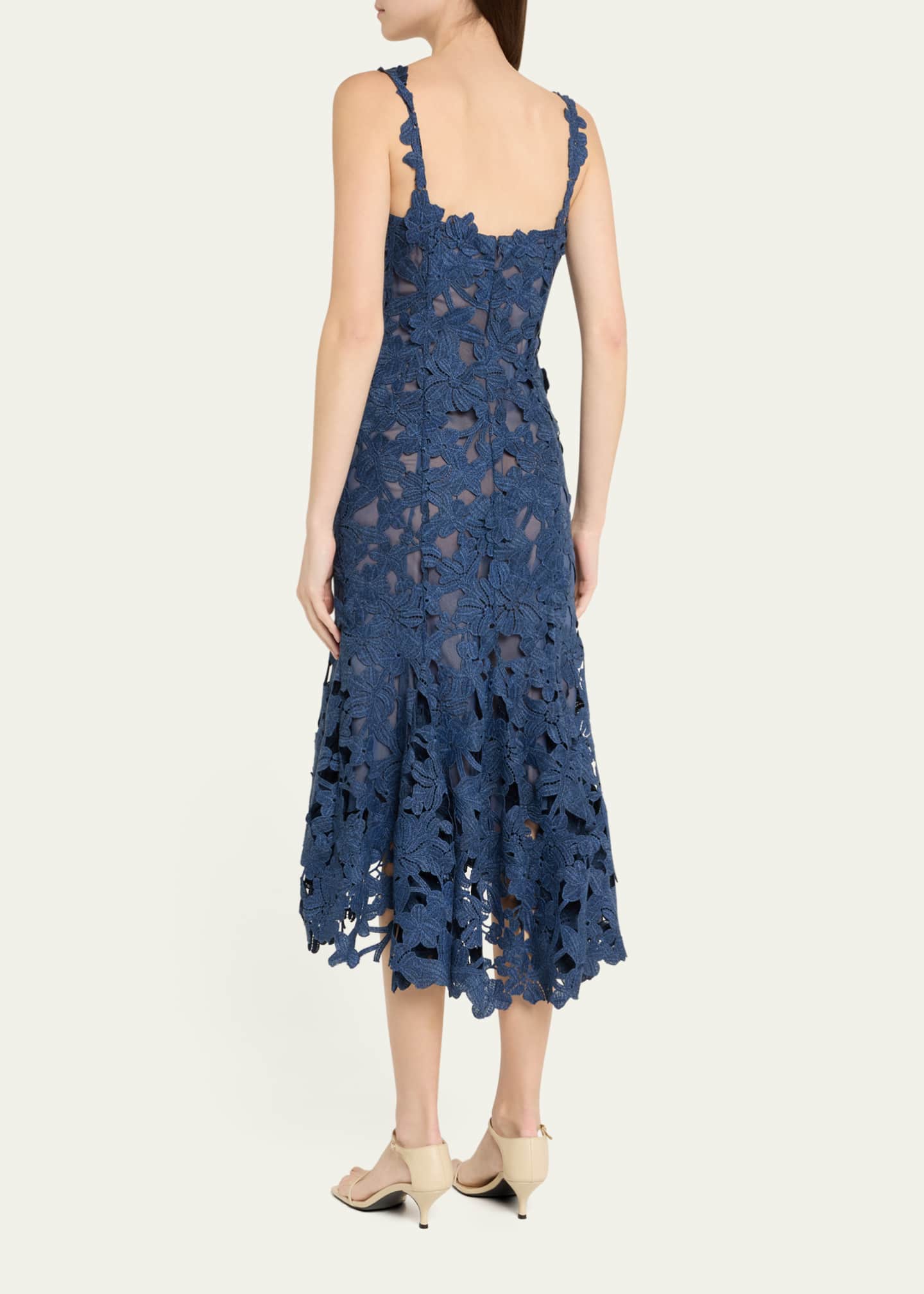 Oscar de la Renta Guipure Asymmetric Trumpet Midi Day Dress Image 3 of 5