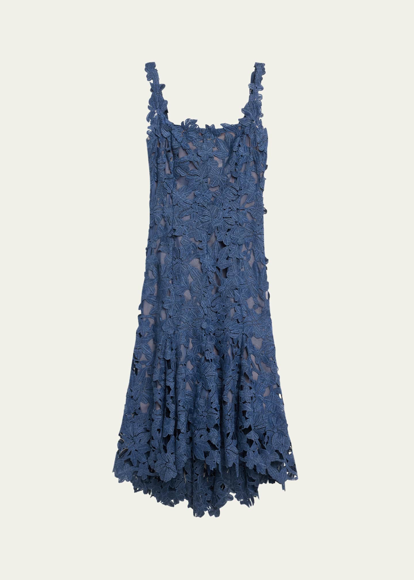 Oscar de la Renta Guipure Asymmetric Trumpet Midi Day Dress Image 1 of 5