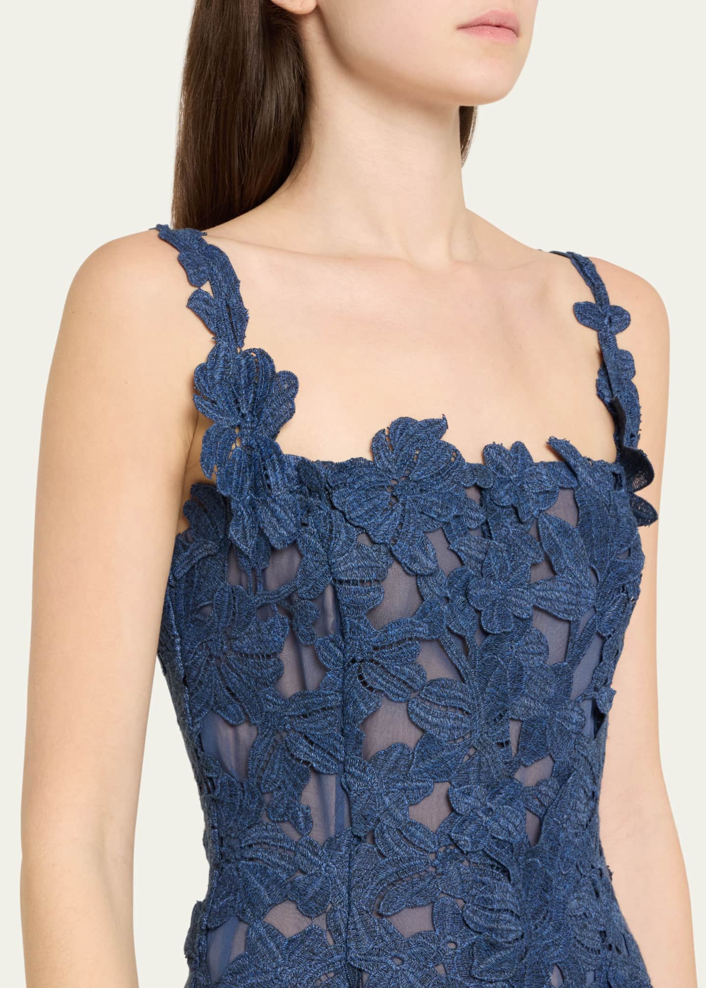 Oscar de la Renta Guipure Asymmetric Trumpet Midi Day Dress Image 5 of 5