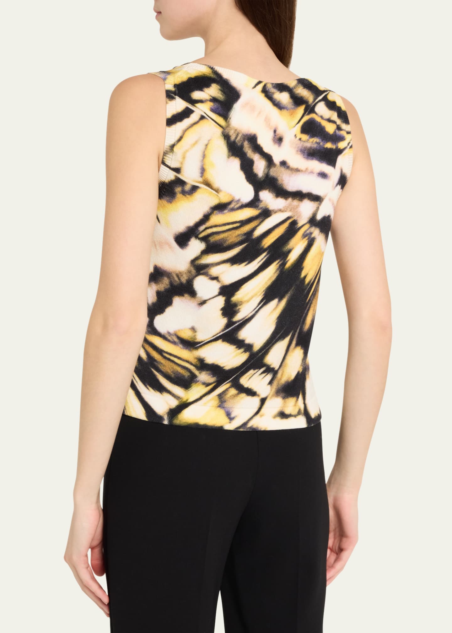 Oscar de la Renta Butterfly Printed Scoop-Neck Knit Tank Top Image 3 of 5